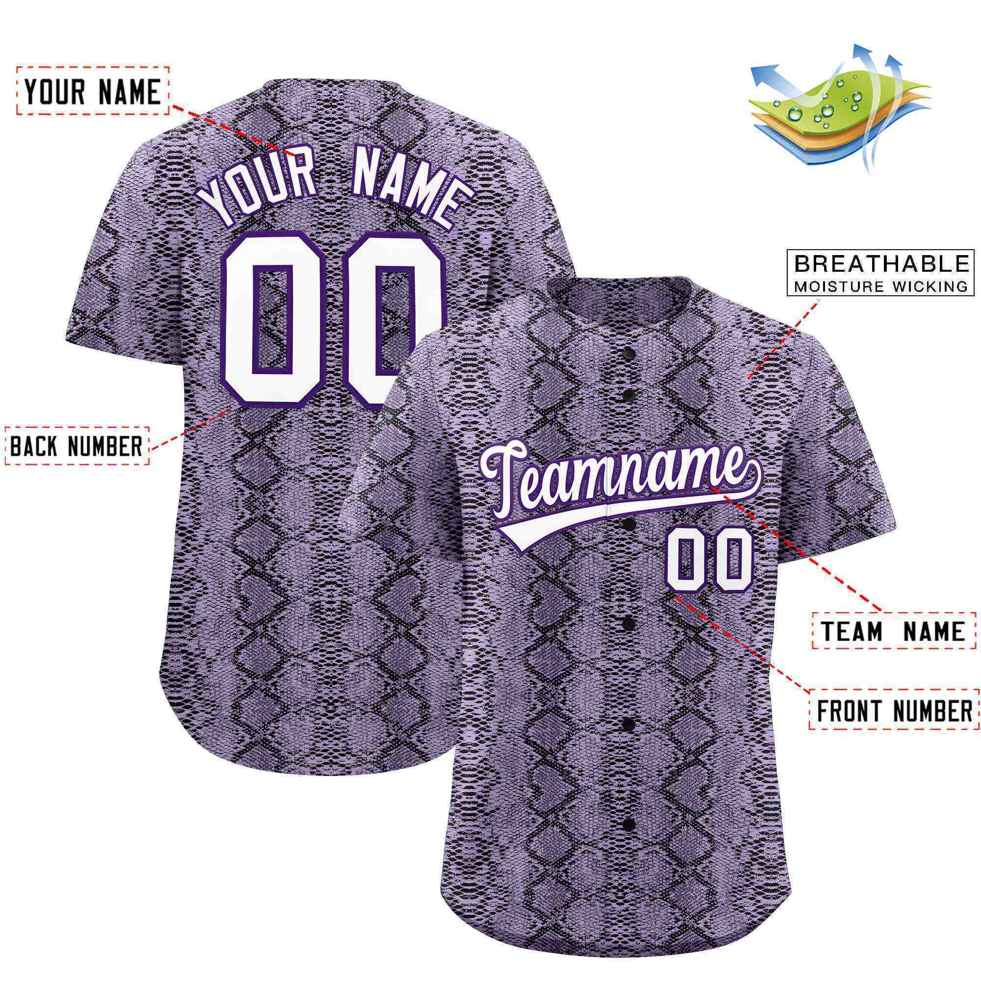 Benutzerdefiniertes authentisches Baseball-Trikot mit mehrfarbigem Schlangenledermuster