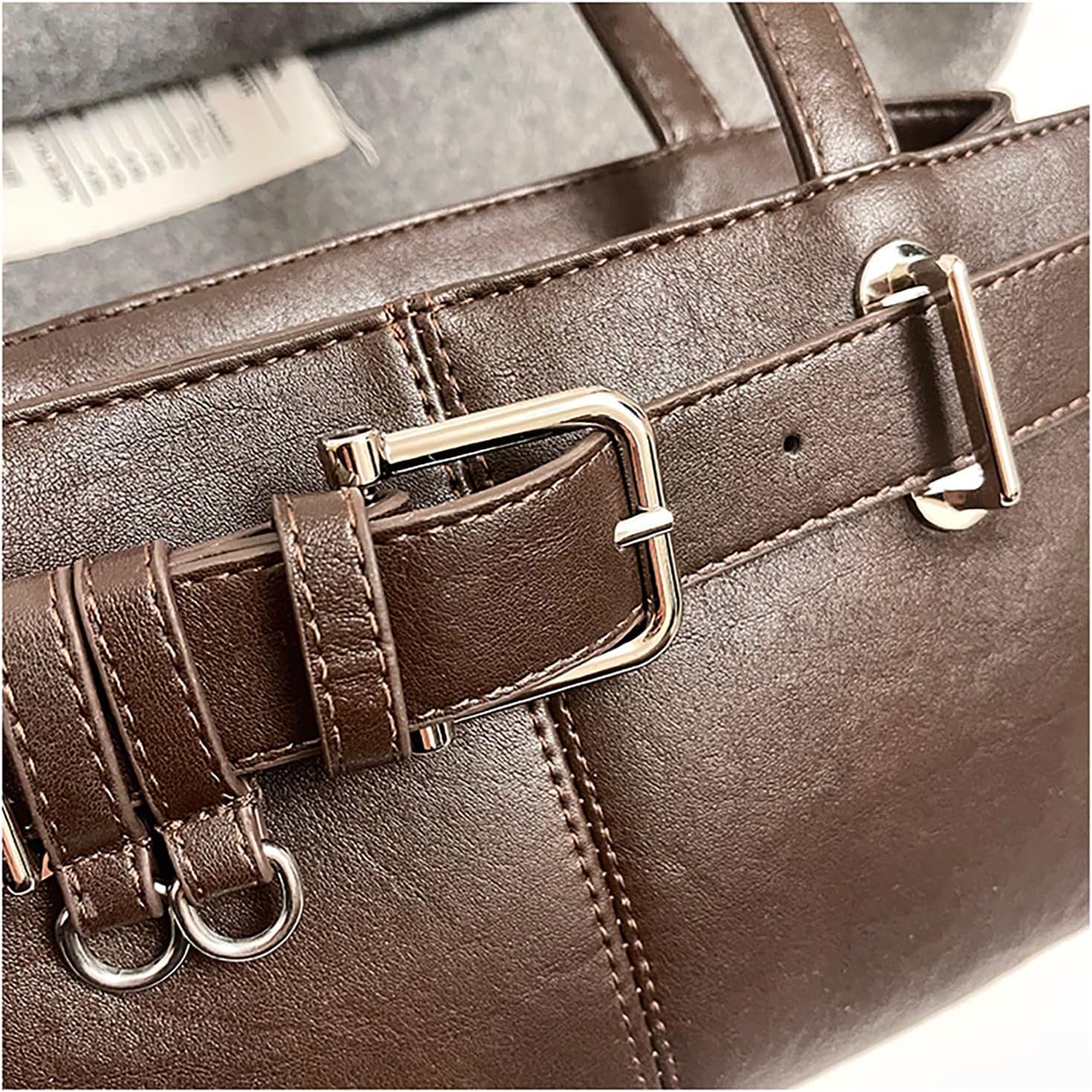 Women's Y2K Belt Buckle Hobo Bag Brown PU Leather