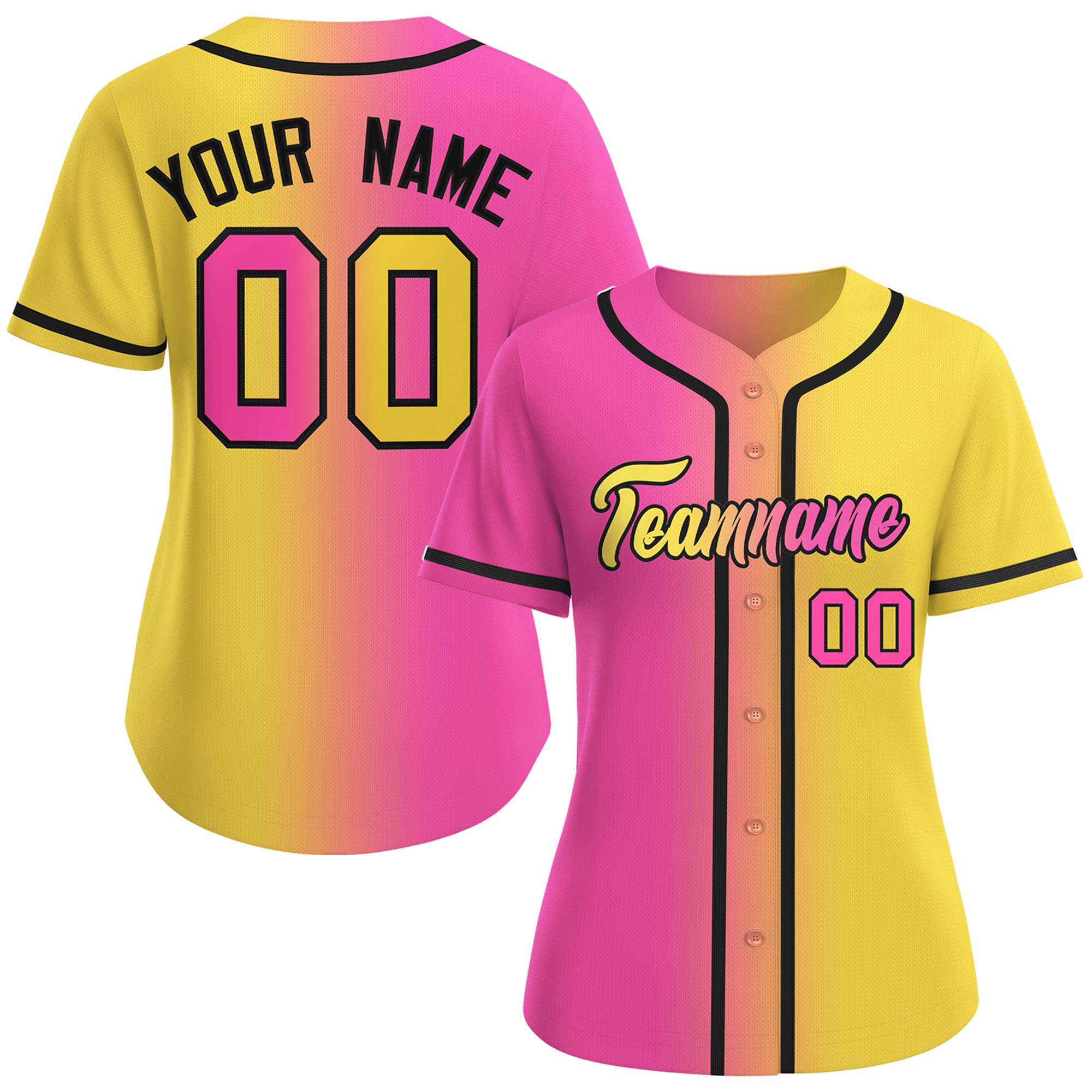 Benutzerdefiniertes, modisches Baseball-Trikot mit Farbverlauf für Damen