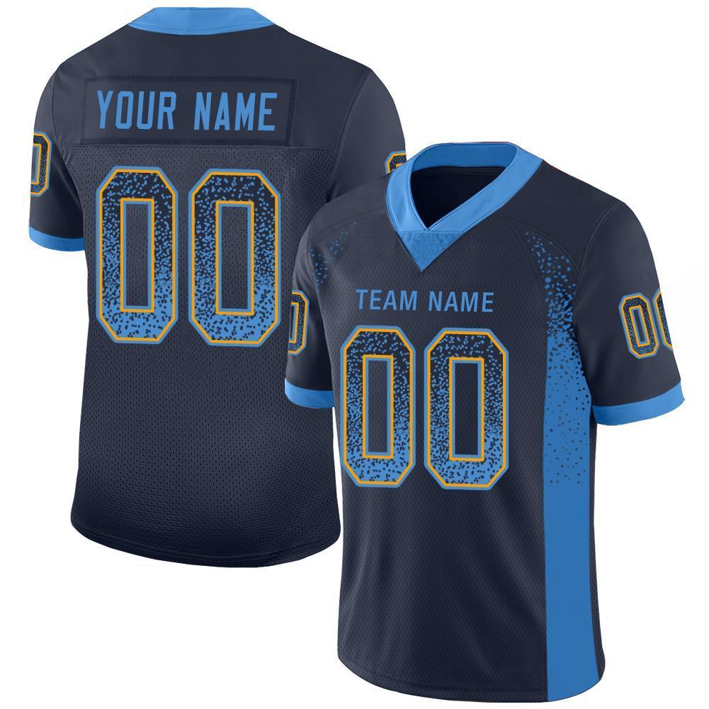 Benutzerdefiniertes authentisches Drift Fashion Mesh-Fußballtrikot in Pulverblau und Gold