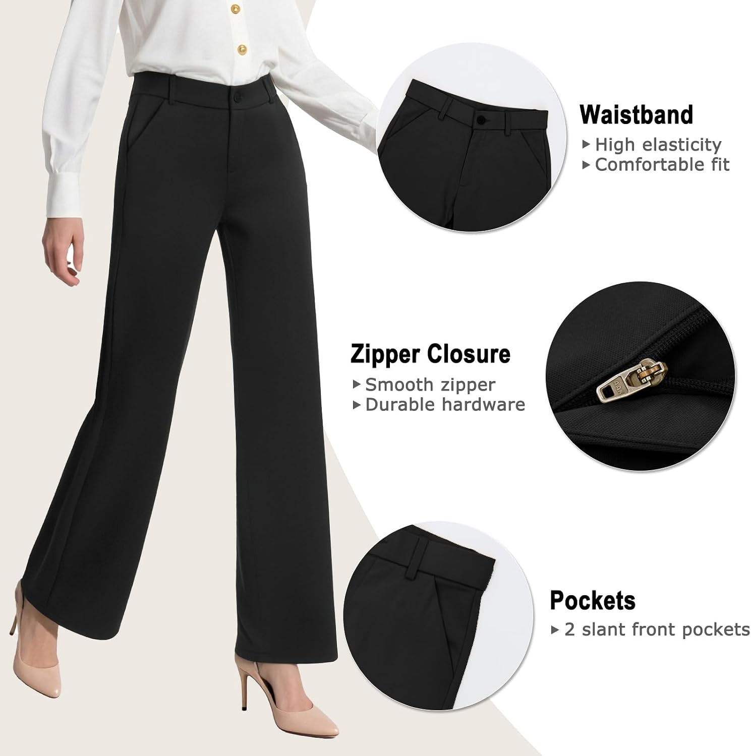 Womens High Waist Wide Straight Leg Trousers Casual Slacks Dress Pants with Pockets