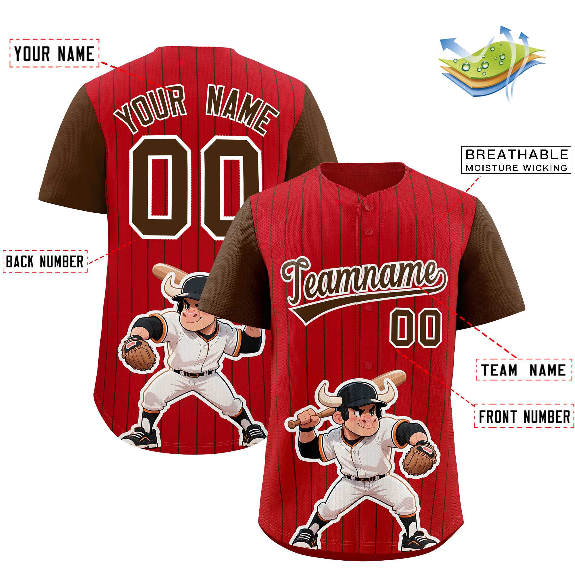 Authentisches Baseball-Trikot mit individuellem Streifen-Tiere-Graffiti-Muster, Raglanärmeln Authentisches Baseball-Trikot mit individuellem Streifen-Tiere-Graffiti-Muster, Raglanärmeln