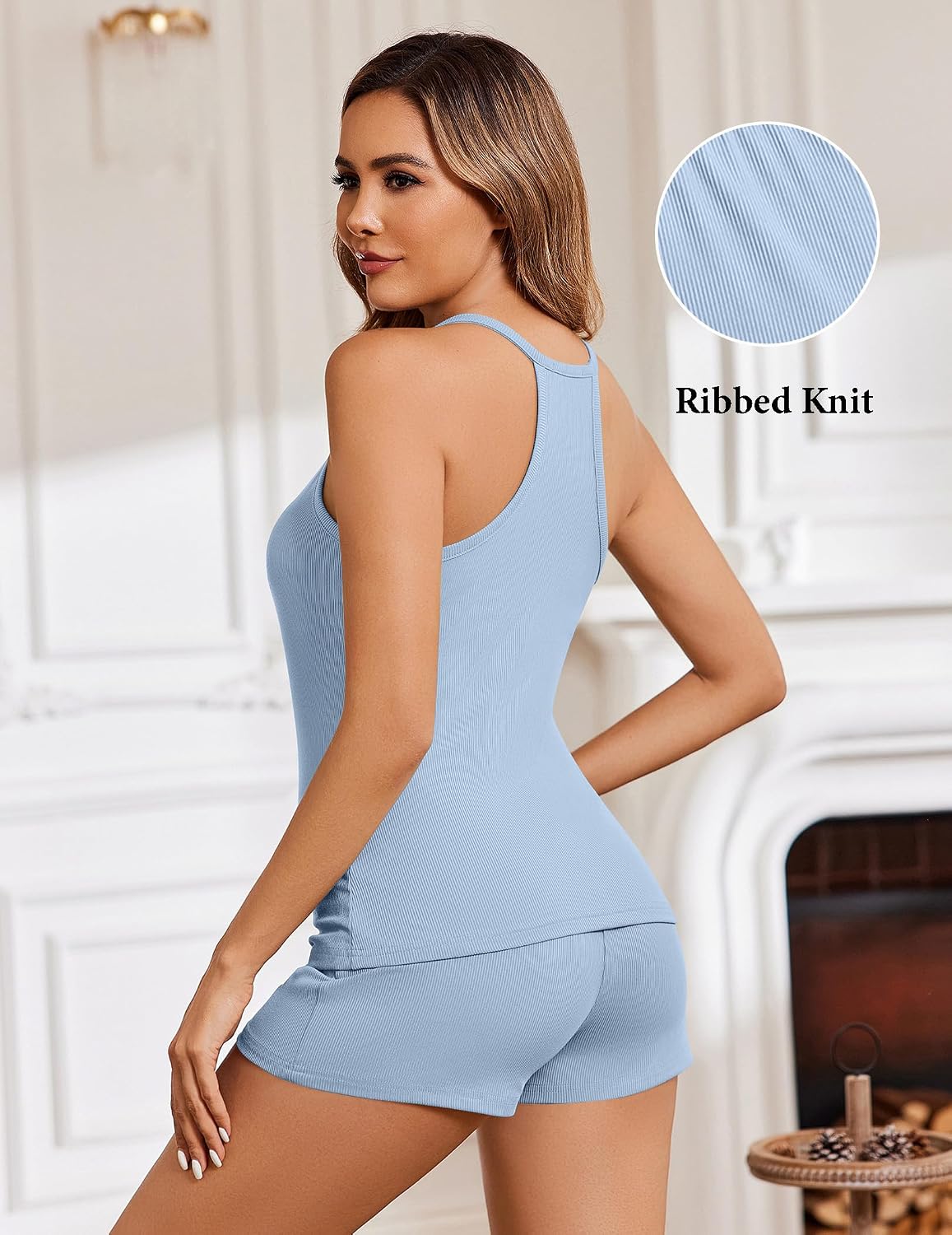 Women's Ribbed Cami Pajama Set Tank and Shorts