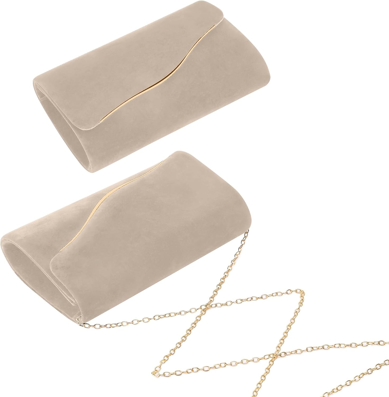 Women's Beige Faux Suede Envelope Clutch with Gold Chain