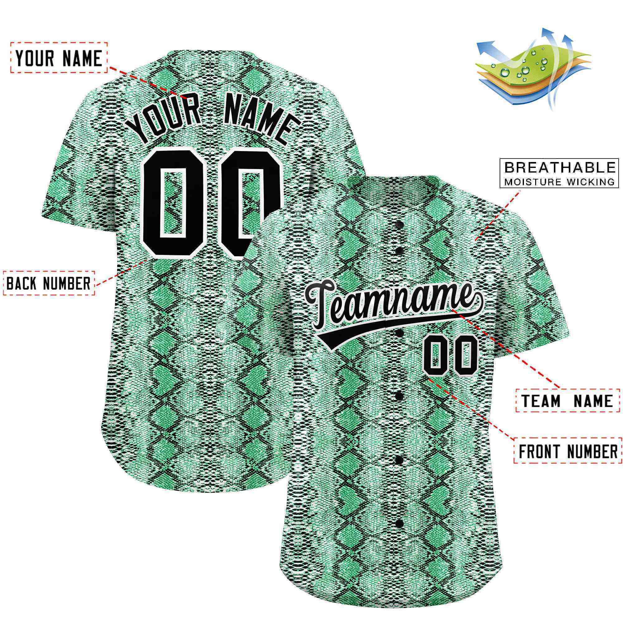 Benutzerdefiniertes authentisches Baseball-Trikot mit mehrfarbigem Schlangenledermuster