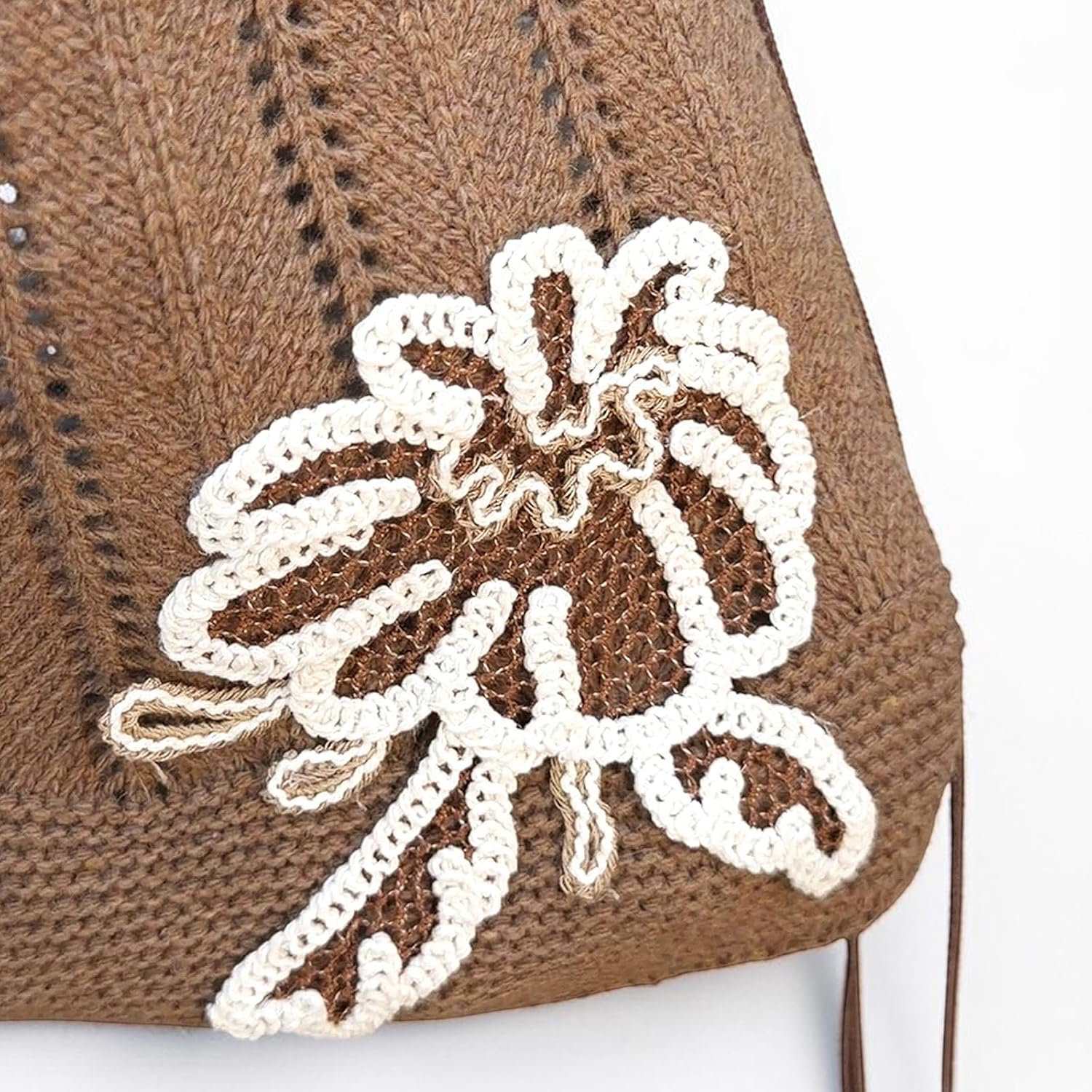 Women's Crochet Flower Beach Tote Bag Beige Women's Crochet Flower Beach Tote Bag Beige