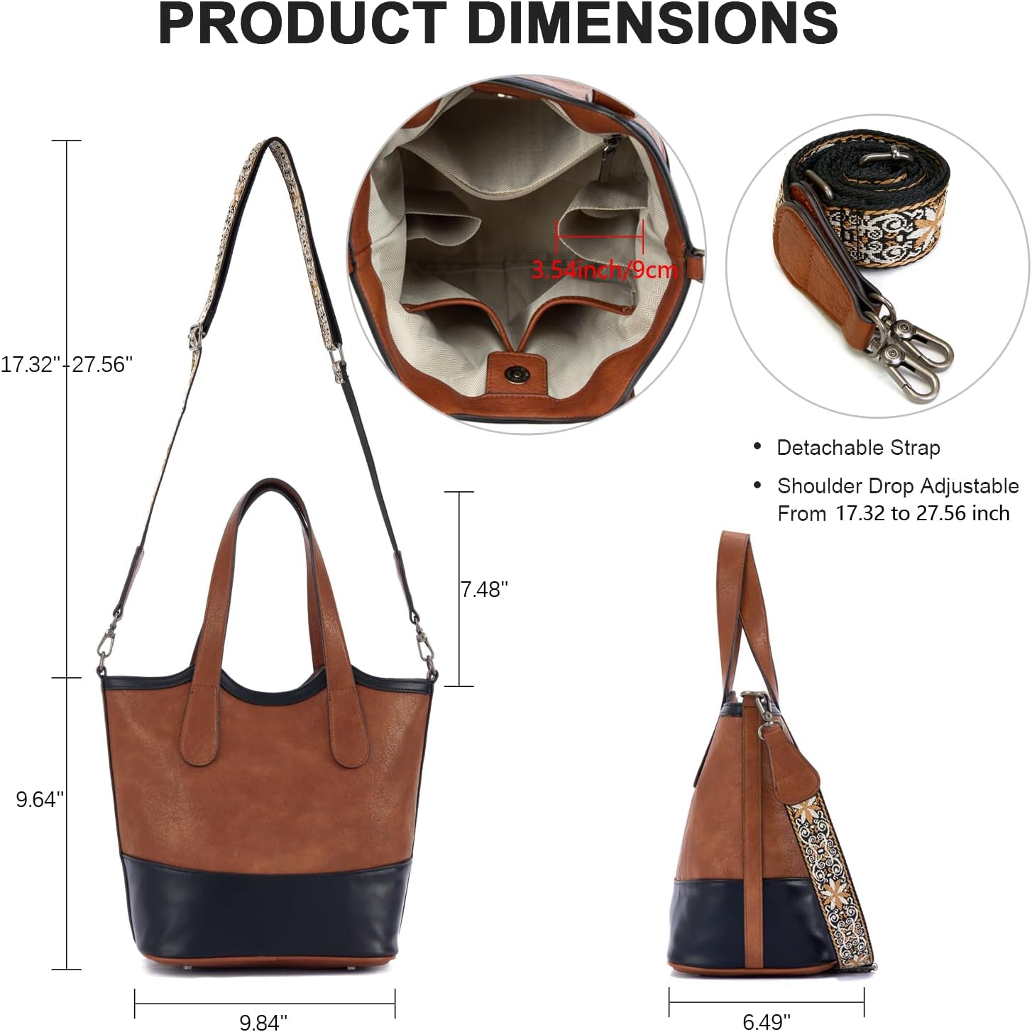 Women's Two-Tone Vegan Leather Shoulder Tote Bag, Brown Women's Two-Tone Vegan Leather Shoulder Tote Bag, Brown