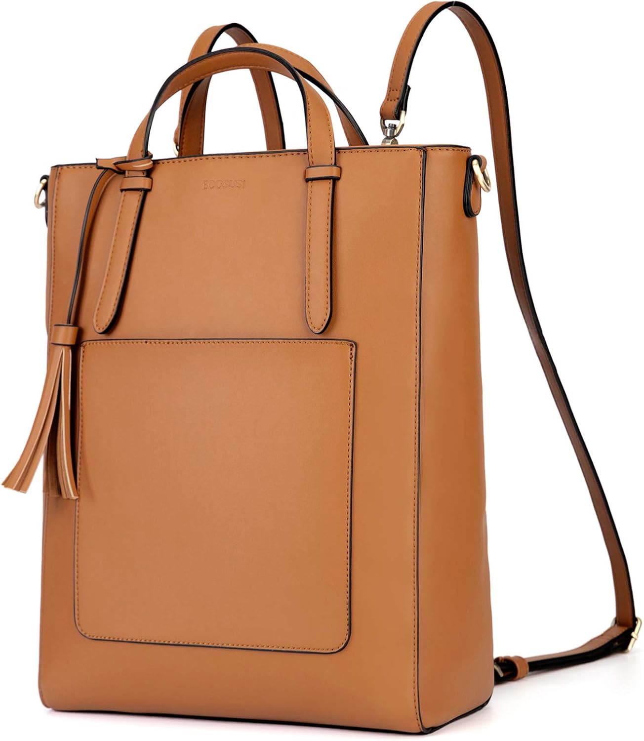 Women's Convertible Vegan Leather Tote Handbag, Brown