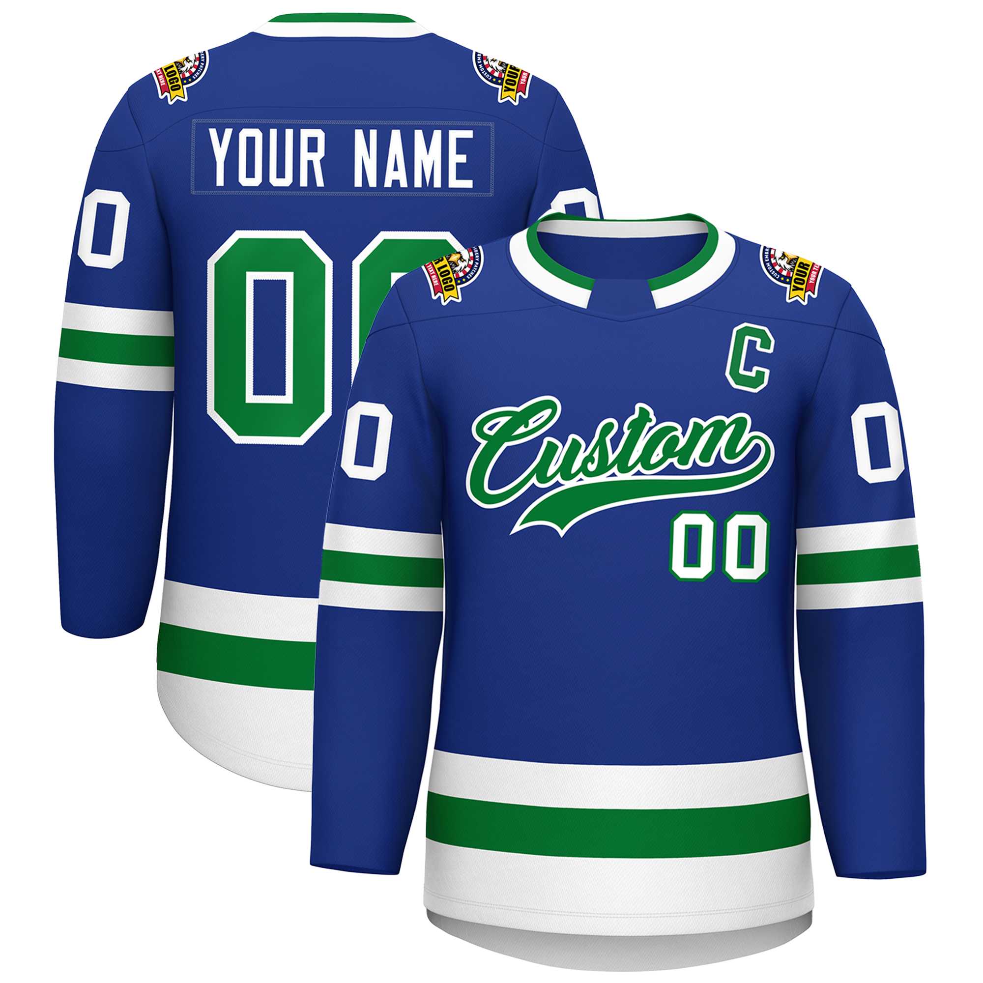 Custom Kelly Green-White Classic Style Hockey Jersey