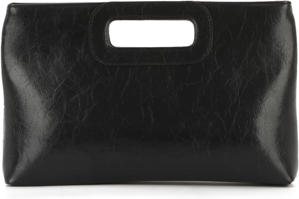 Women's Black Cutout Handle Clutch with Gold Chain