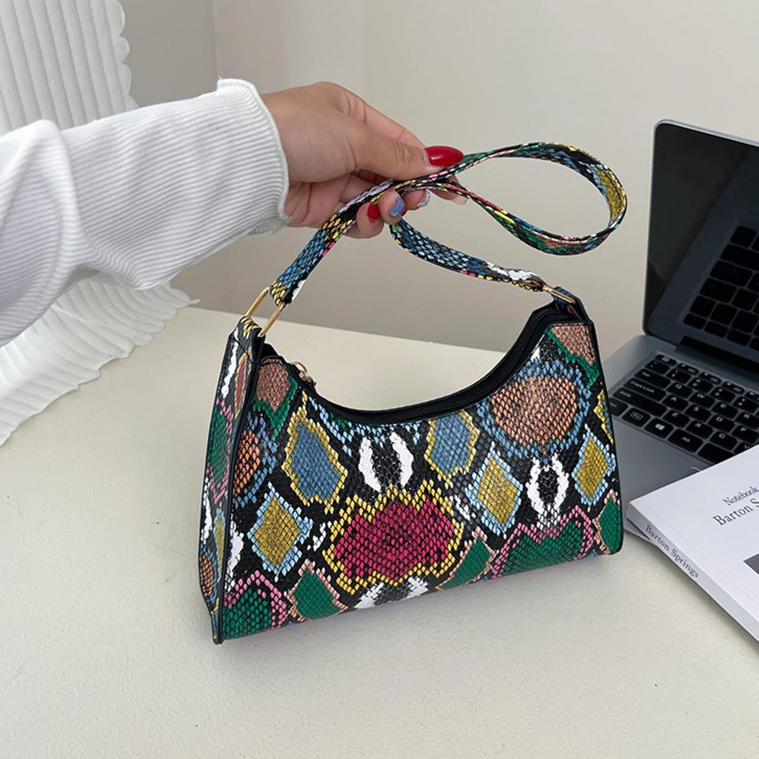 Women's Snakeskin Print Baguette Shoulder Bag Multicolor Women's Snakeskin Print Baguette Shoulder Bag Multicolor