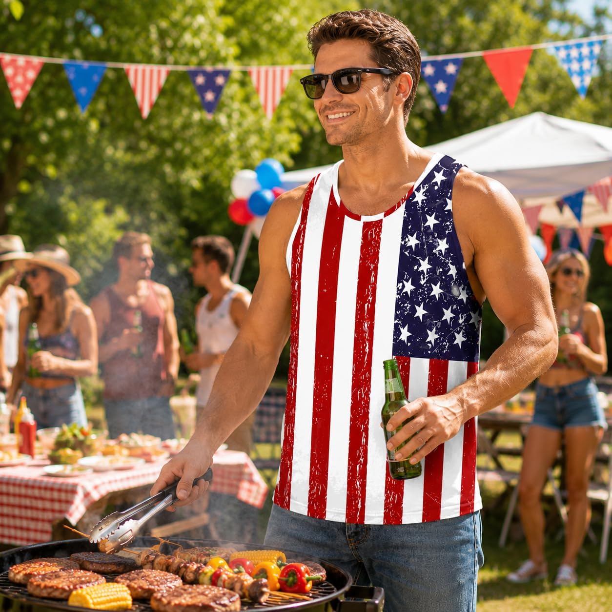 Men's American Flag Graphic Tank Top Red White Blue