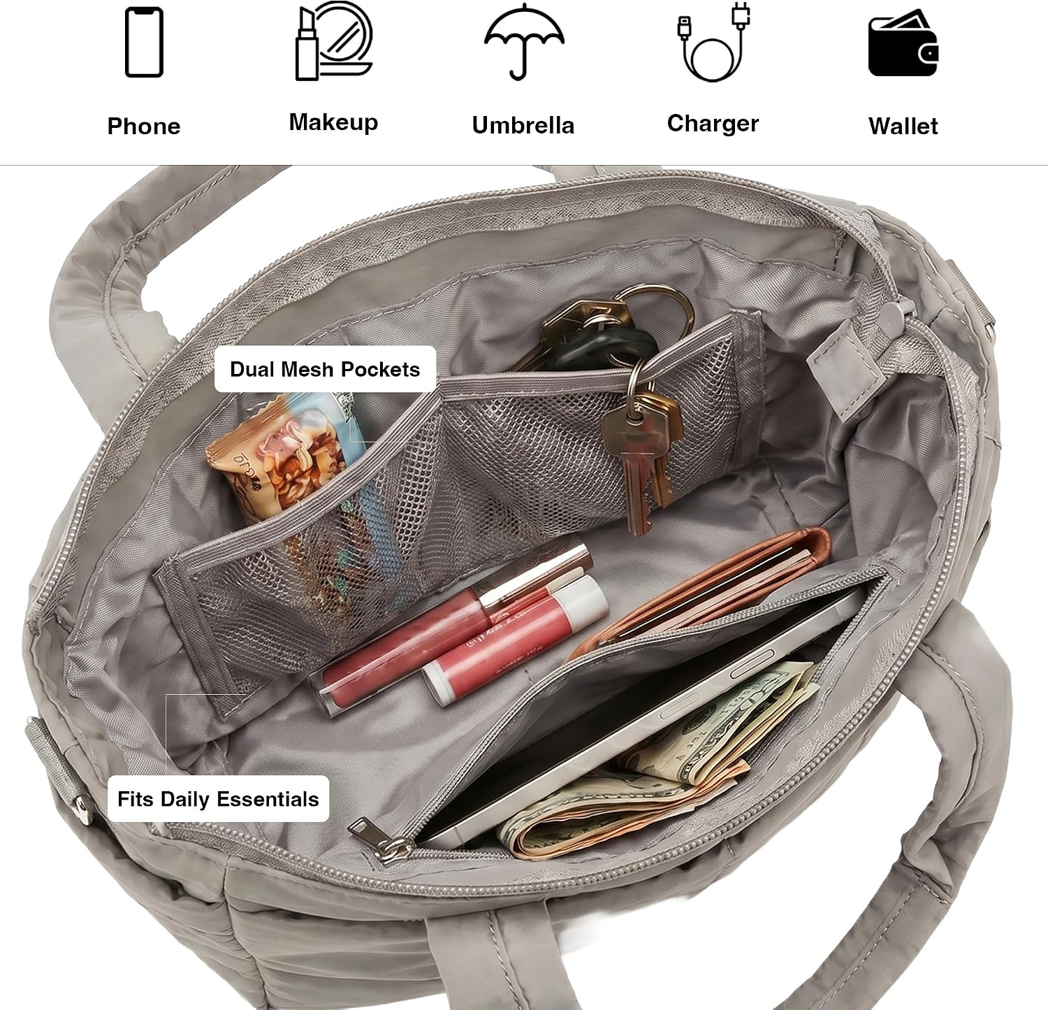 Women's Quilted Puffer Crossbody Tote Bag