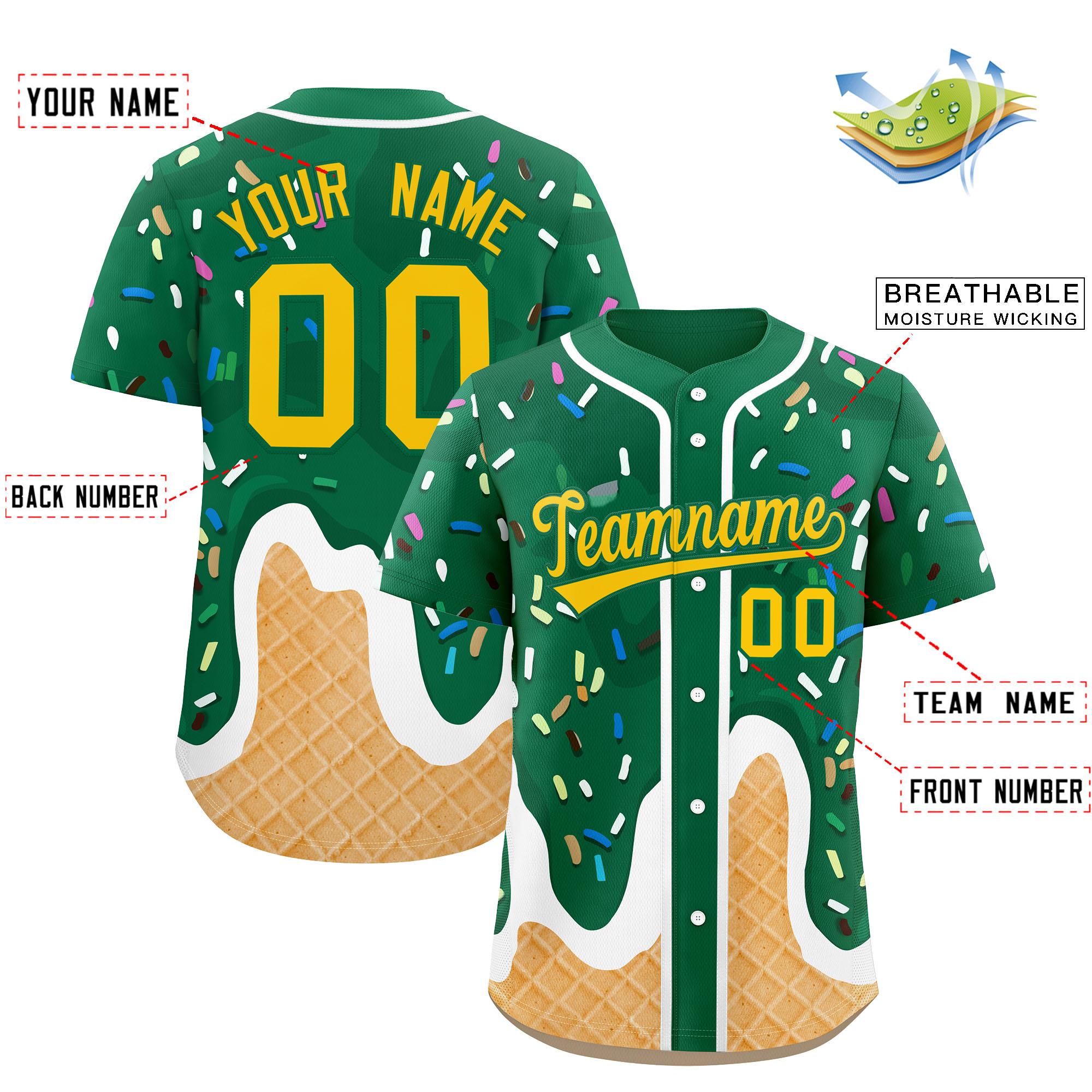 Benutzerdefiniertes Eistüte-Graffiti-Muster, modisches, authentisches Baseball-Trikot Benutzerdefiniertes Eistüte-Graffiti-Muster, modisches, authentisches Baseball-Trikot