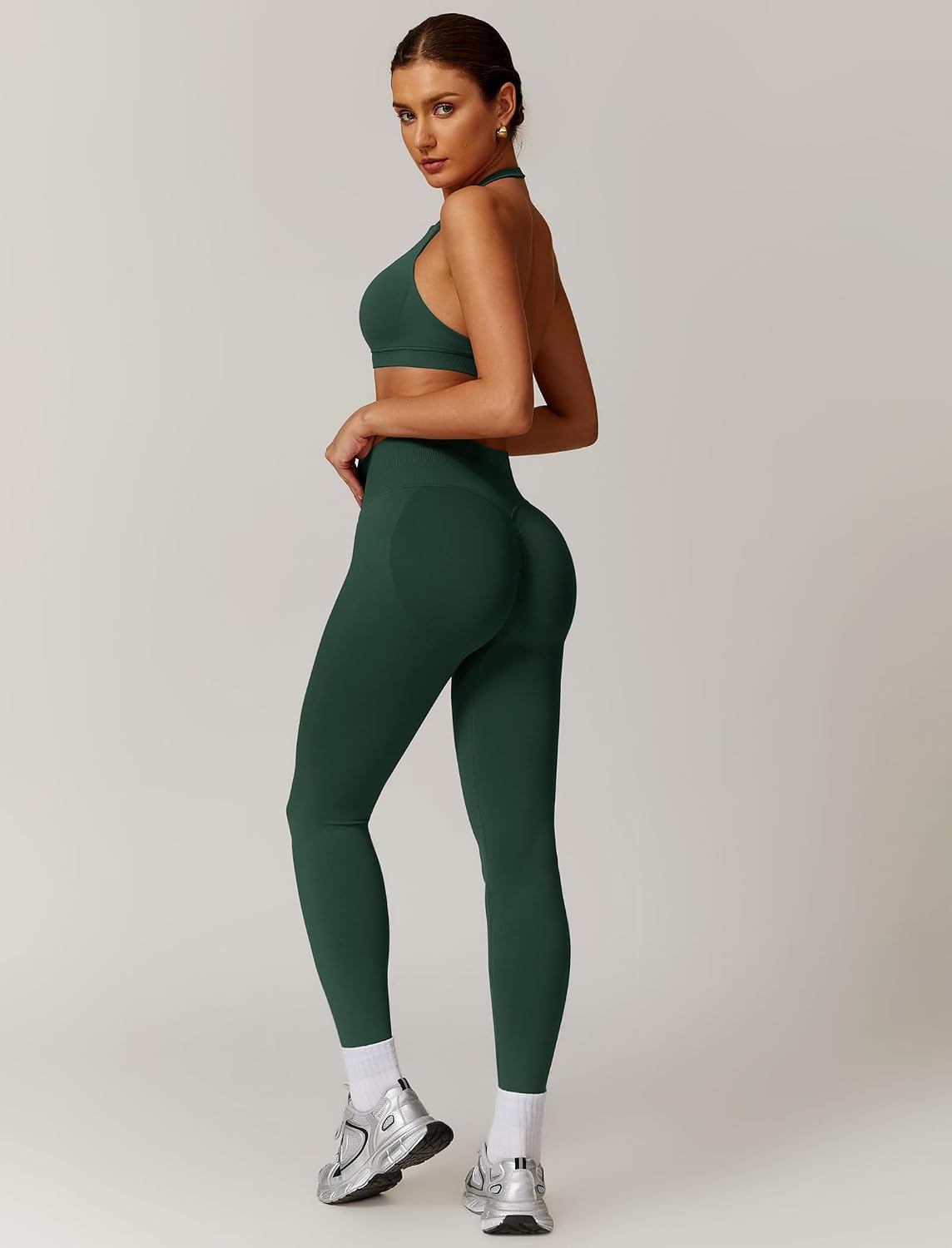 Women's Seamless Workout Set Halter Bra Leggings Green Women's Seamless Workout Set Halter Bra Leggings Green