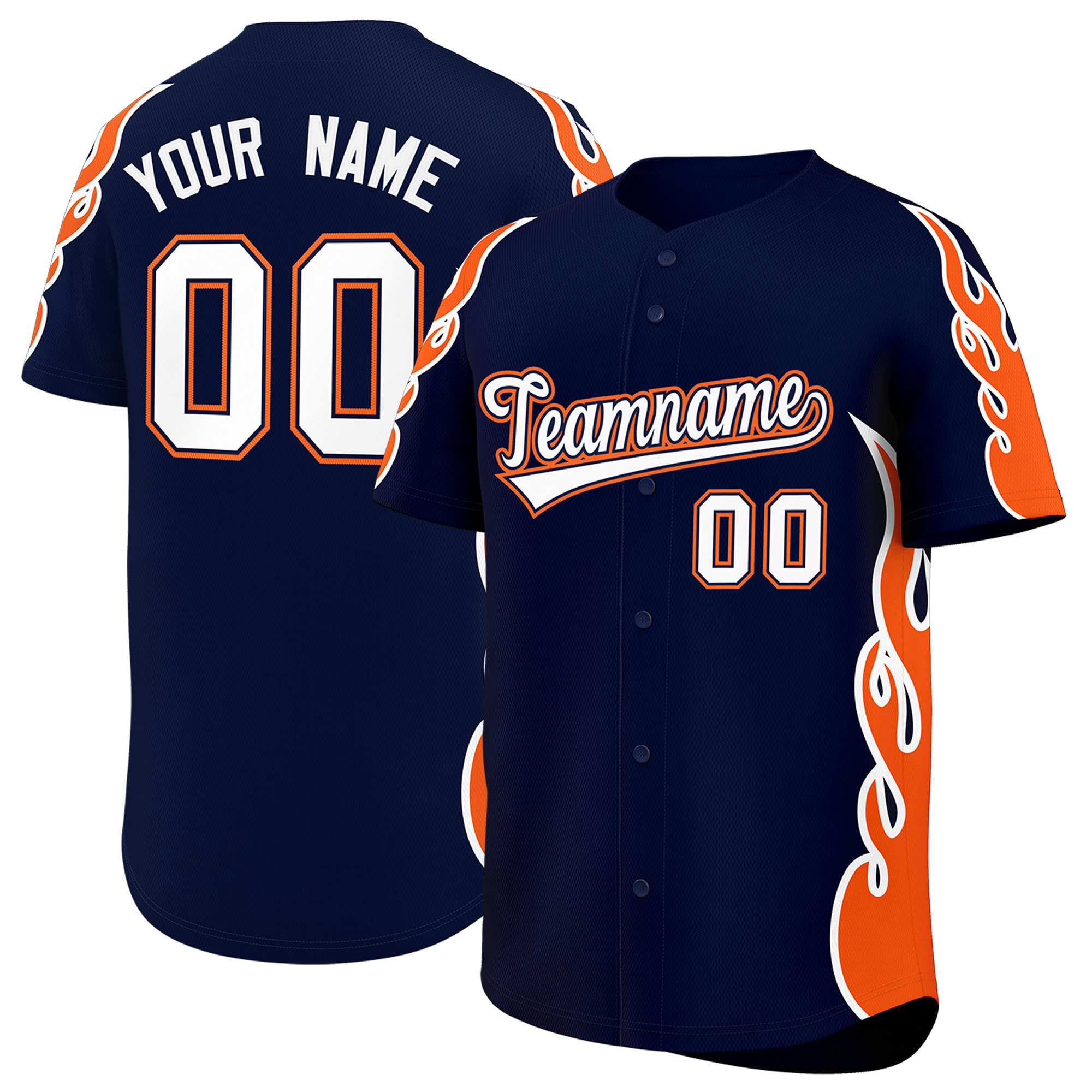 Benutzerdefiniertes Baseball-Trikot mit Seitenflammen-Umrissmuster für Sportuniformen