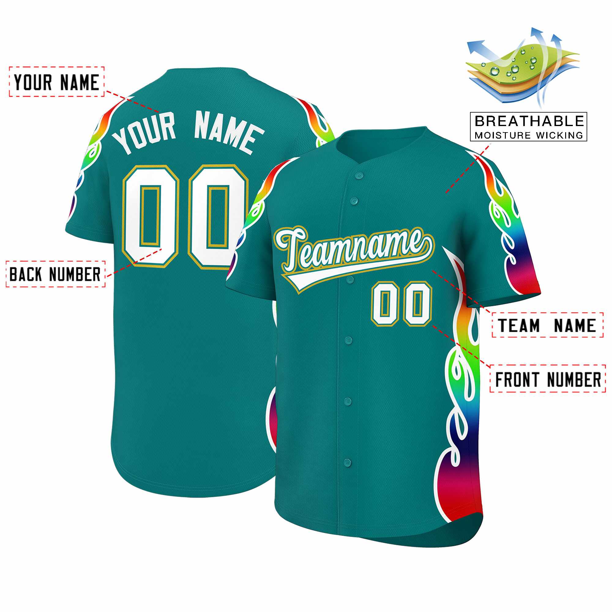 Benutzerdefiniertes Graffiti-Muster, personalisierter mehrfarbiger Flammendruck, authentisches Baseball-Trikot