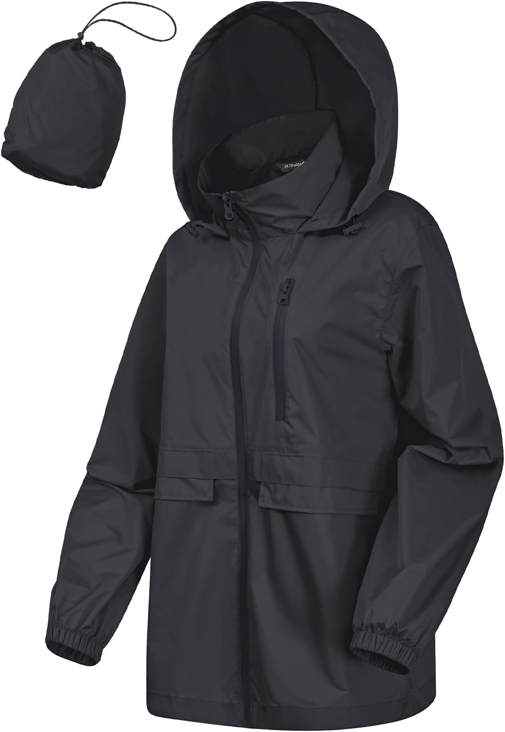 Women's Packable Rain Jacket Waterproof Hooded Black