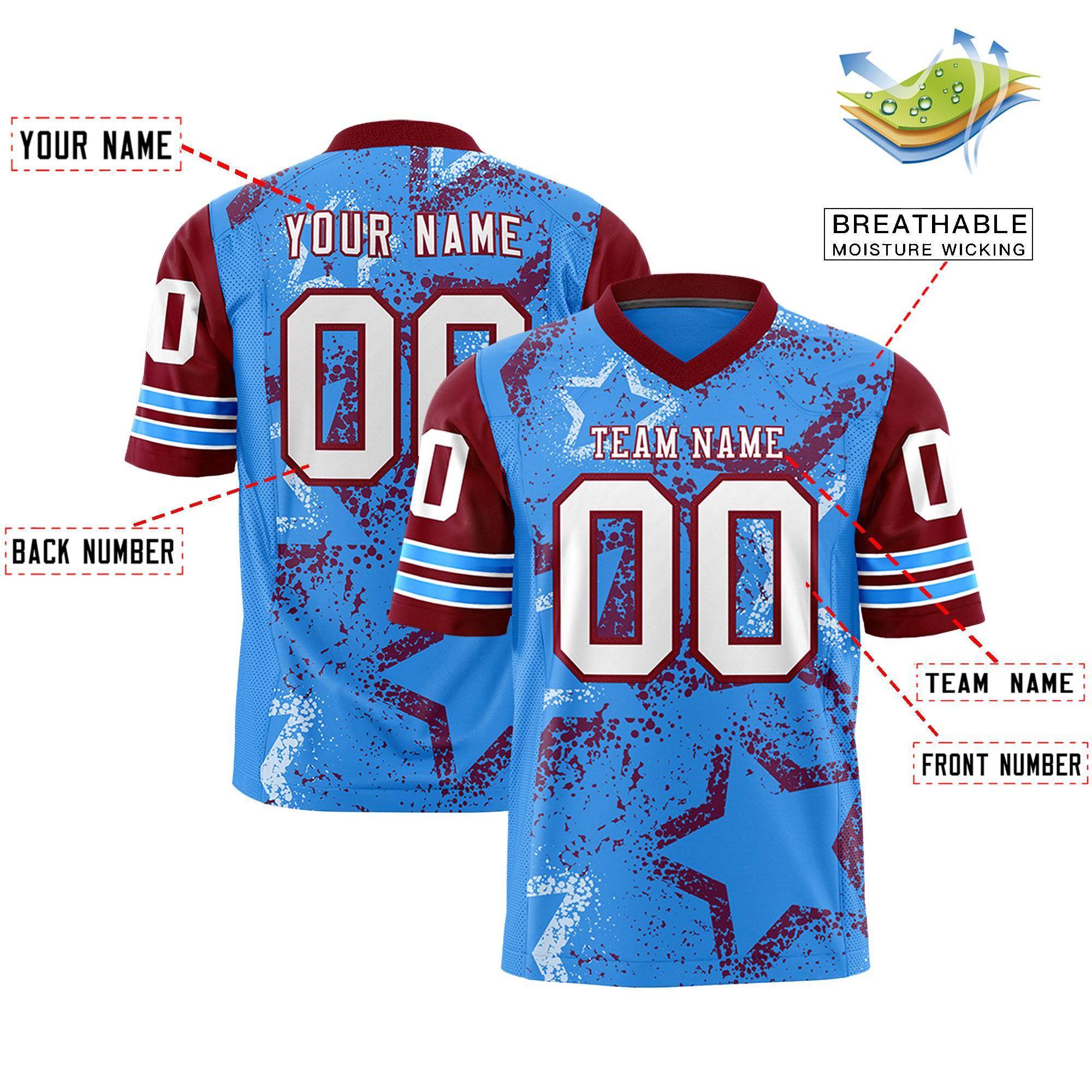 Individuell personalisiertes, authentisches Fußballtrikot mit Sternmuster-Design Individuell personalisiertes, authentisches Fußballtrikot mit Sternmuster-Design