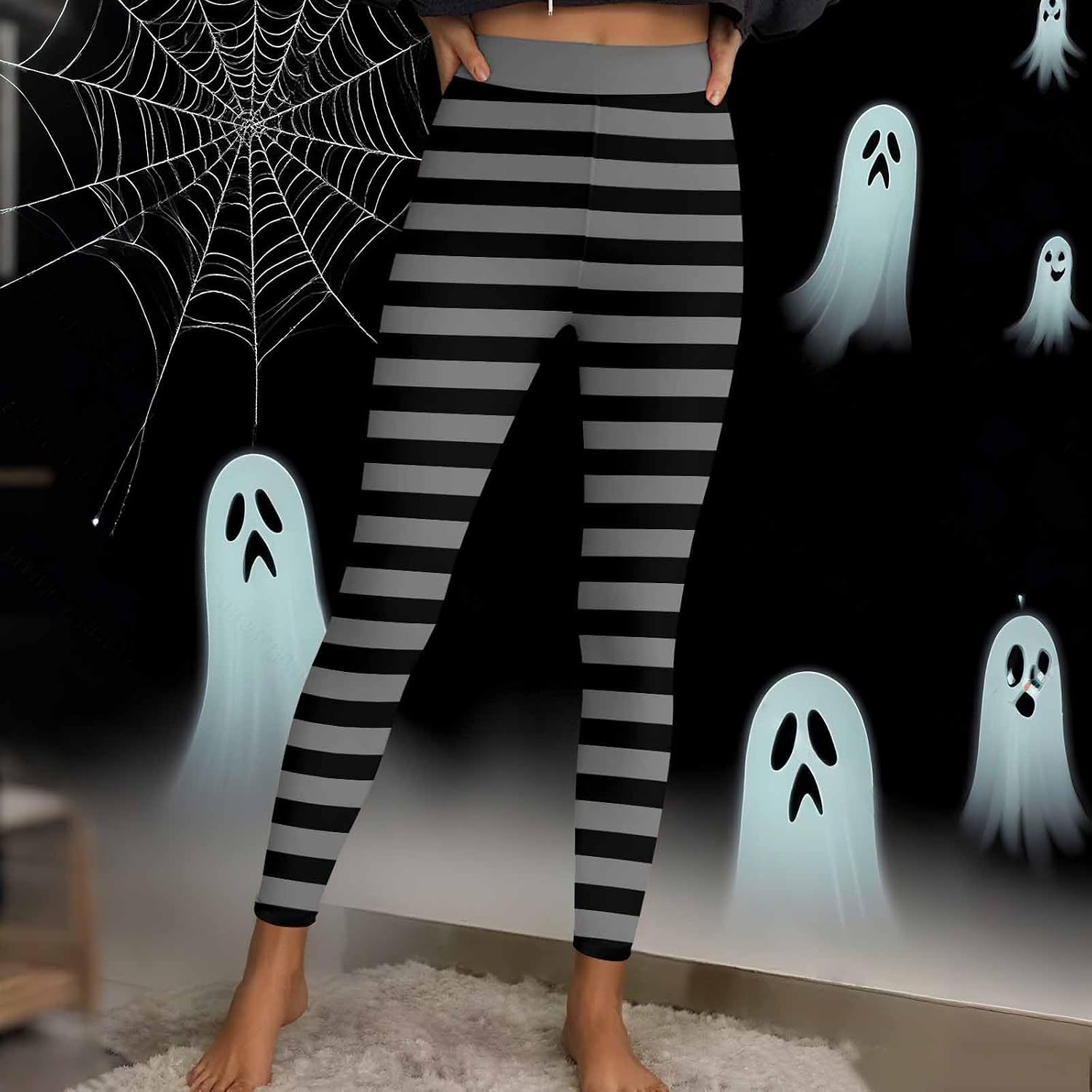Striped Leggings for Women Halloween Yoga Pants High Waisted Tummy Control Activewear Workout Leggings