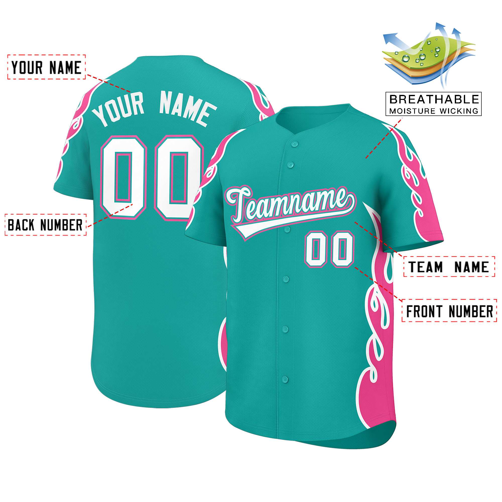 Benutzerdefiniertes Baseball-Trikot mit Seitenflammen-Umrissmuster für Sportuniformen