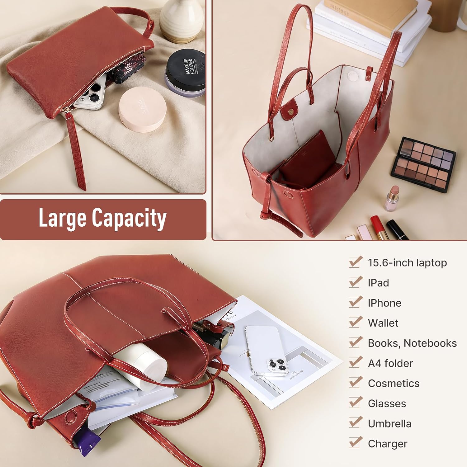 Women's Microfiber Wing Tote Bag Rust Red Women's Microfiber Wing Tote Bag Rust Red