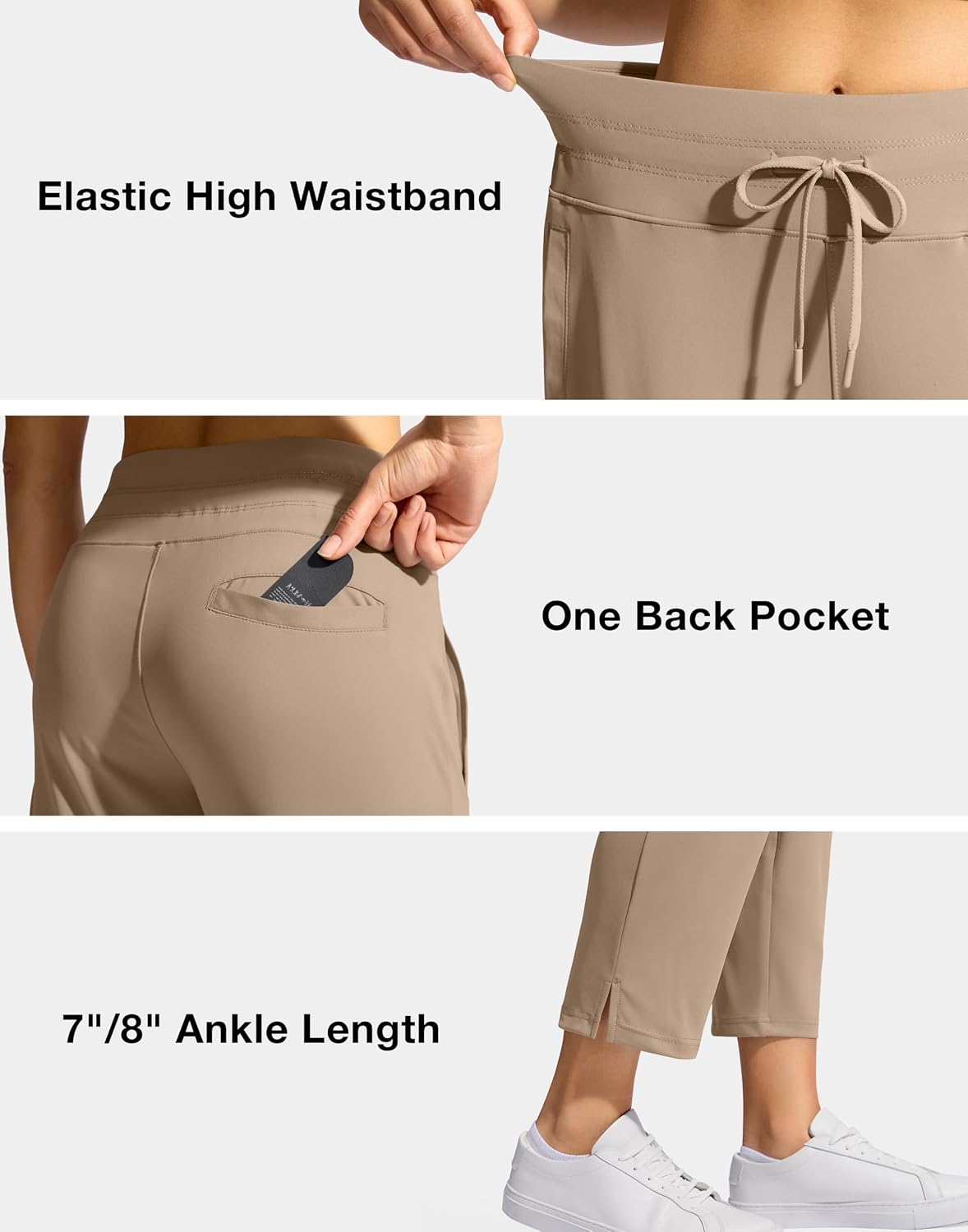 Women's High Waist Ankle Golf Pants Drawstring 7/8 Khaki