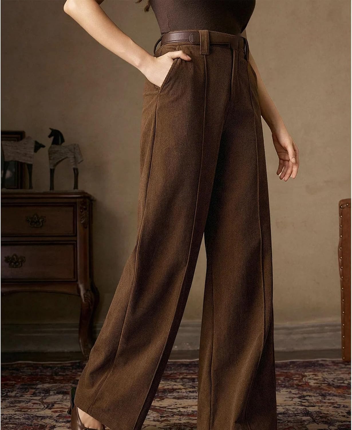 Women Baggy Casual Pants Wide Leg High Waist Trousers Daily Comfortable with Pockets Design