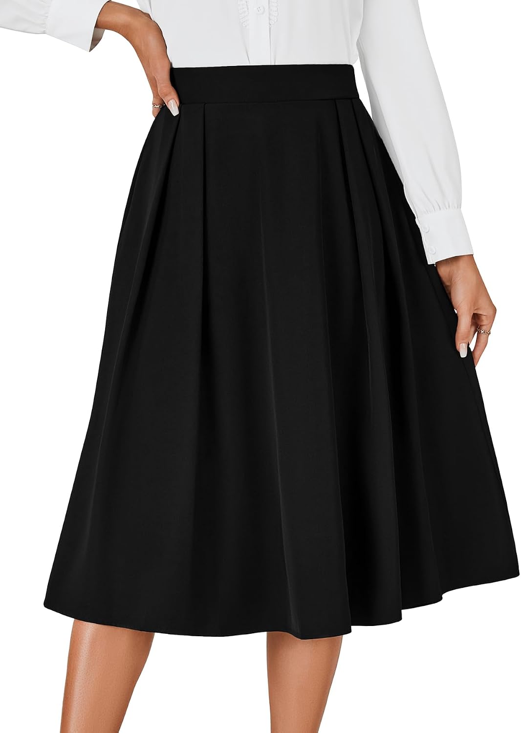 Women's Vintage Skirt High Waist Pleated Tie Back Flared A Line Midi Women's Vintage Skirt High Waist Pleated Tie Back Flared A Line Midi