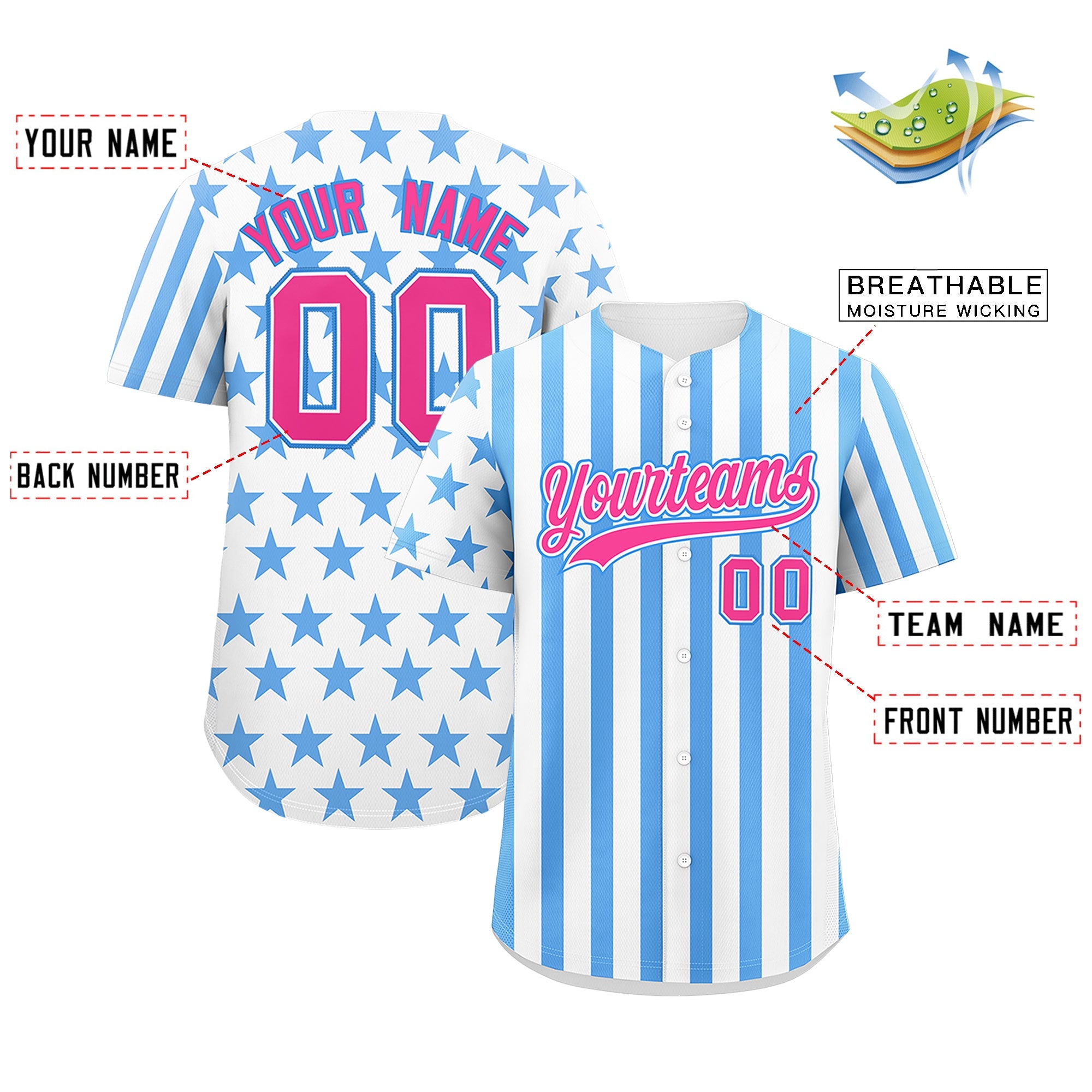 Benutzerdefiniertes Graffiti-Muster-Baseball-Trikot mit amerikanischer Flagge