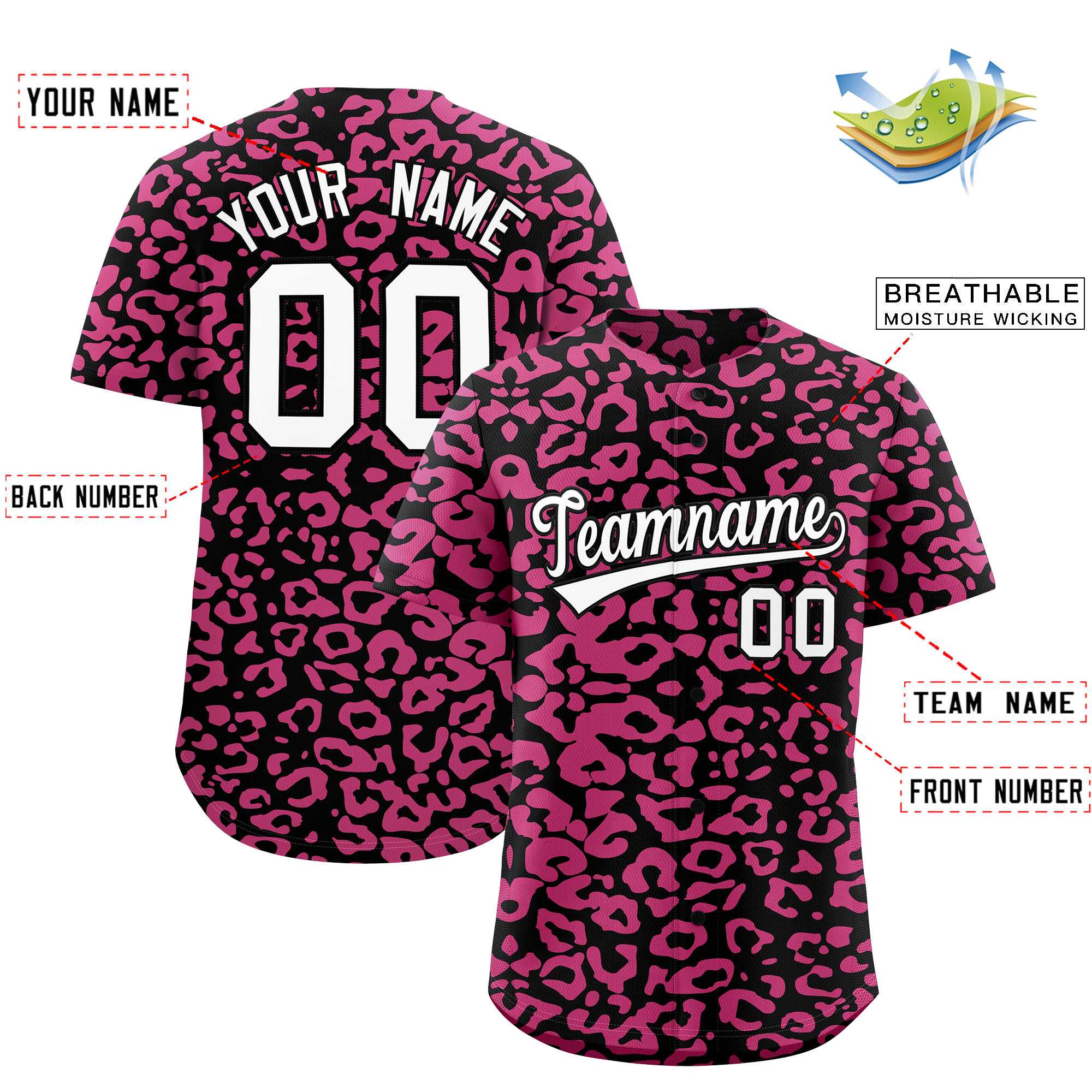 Authentisches Baseball-Trikot mit individuell gestaltetem Leopardenmuster