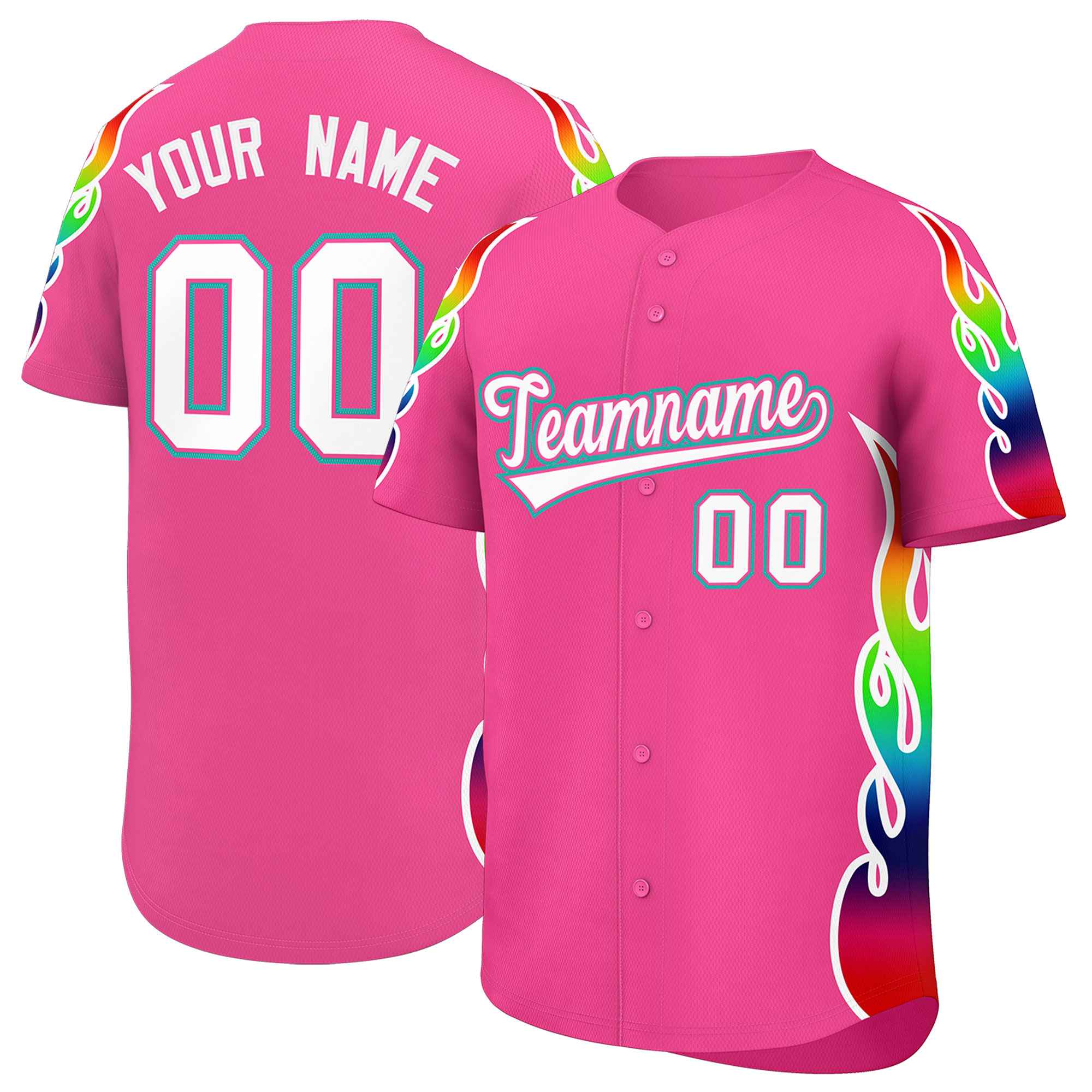 Benutzerdefiniertes Graffiti-Muster, personalisierter mehrfarbiger Flammendruck, authentisches Baseball-Trikot