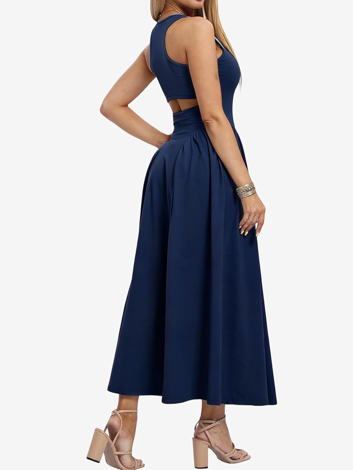 Women's Tank Maxi Dress Sleeveless Flowy Navy Blue