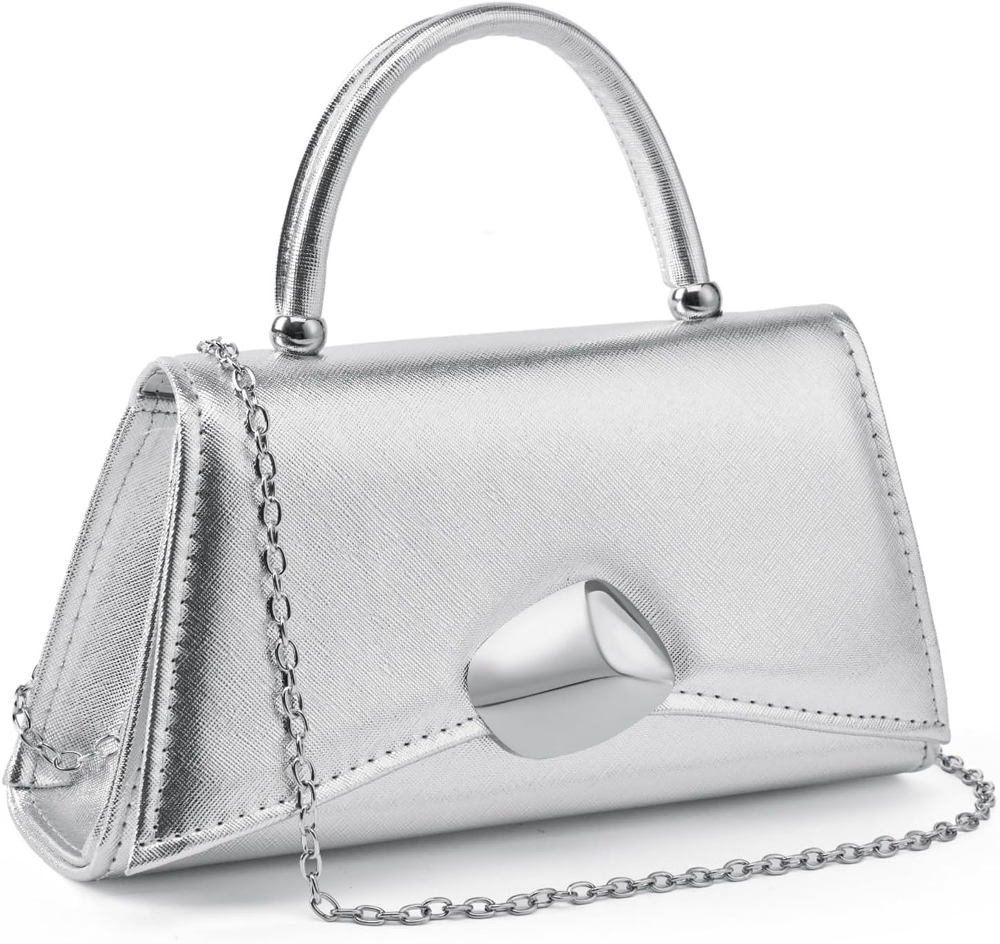 Women's Silver Top Handle Clutch with Chain Strap