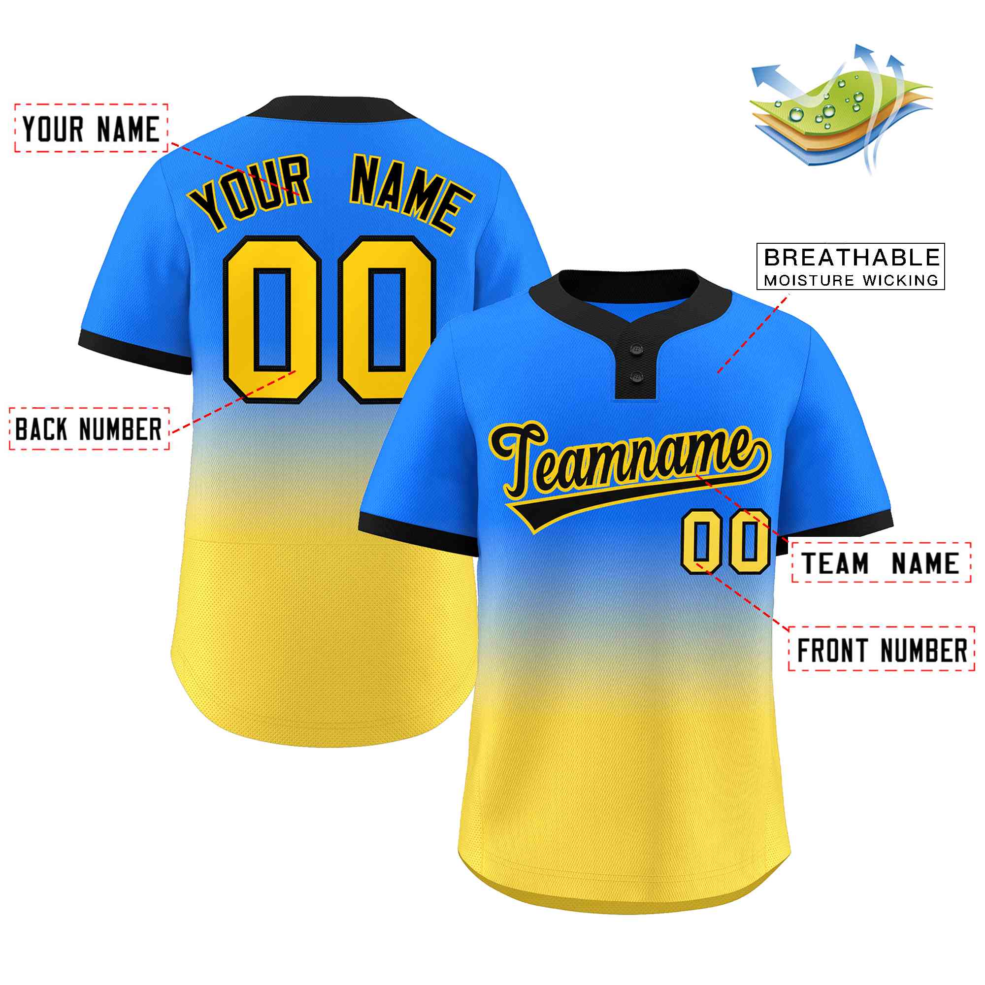 Custom Gradient Fashion Authentic Two-Button Softball Jersey