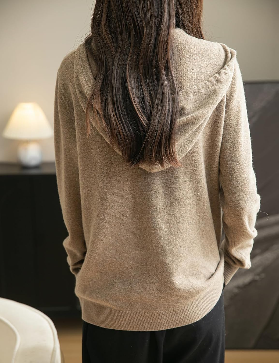 Women's 100% Merino Wool Zip Up Hoodies Fall Winter Warm Long Sleeve Knit Sweatshirt Cardigan with Pocket