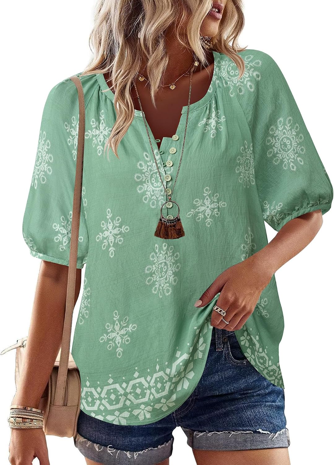 Womens Summer Tops V Neck Short Sleeve Blouses Casual Button Down Shirts Floral Boho Clothing