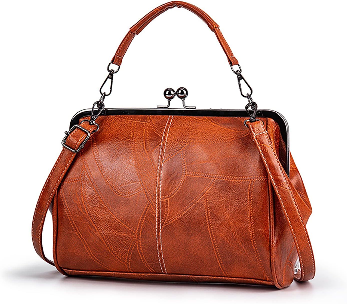 Women's Vintage Oil Leather Satchel Kiss Lock Women's Vintage Oil Leather Satchel Kiss Lock