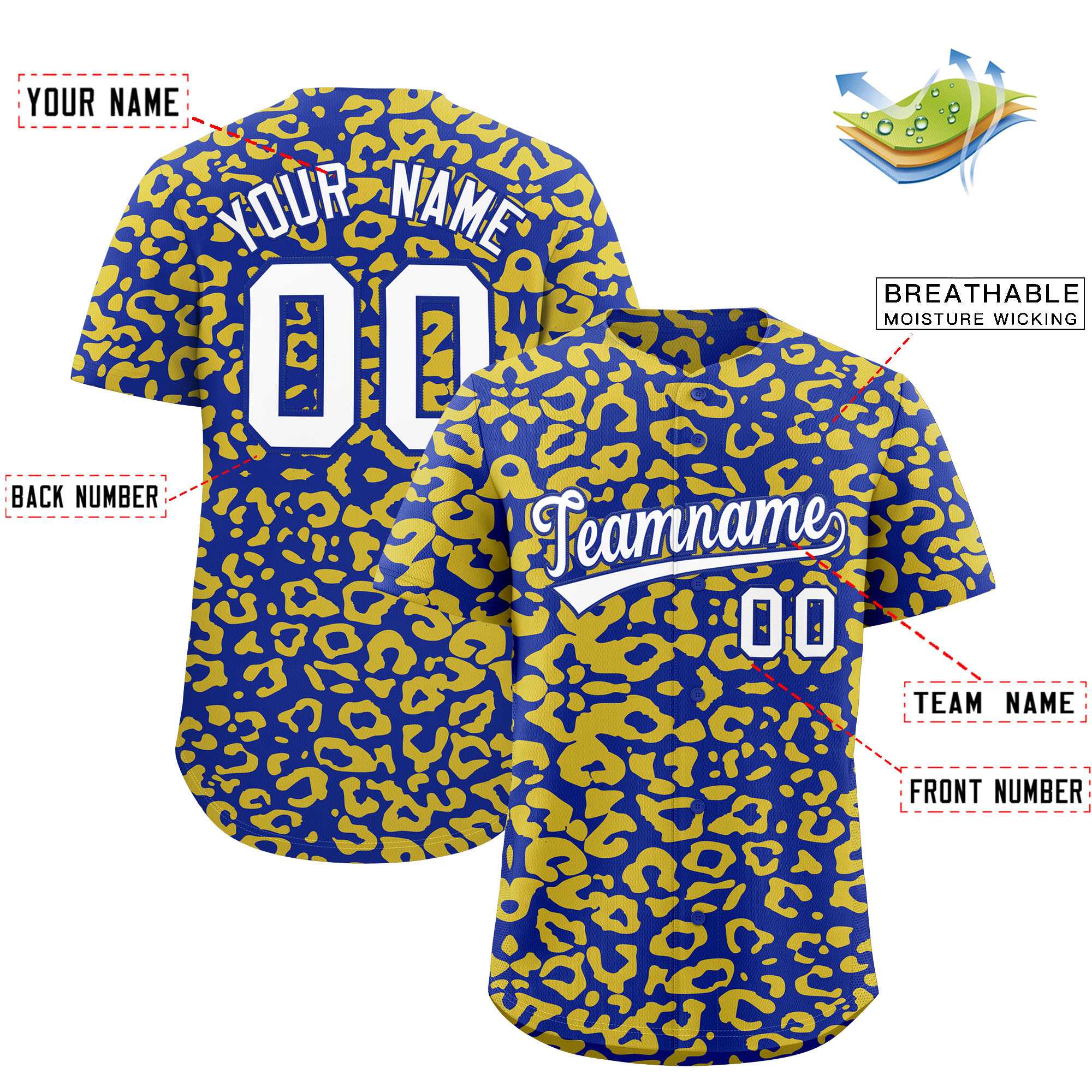 Authentisches Baseball-Trikot mit individuell gestaltetem Leopardenmuster