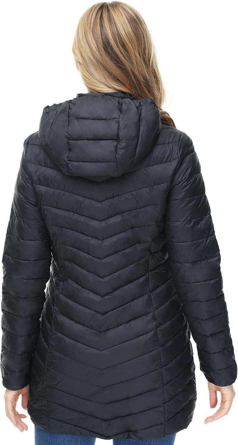 Women's Packable Hooded Puffer Jacket Lightweight Black