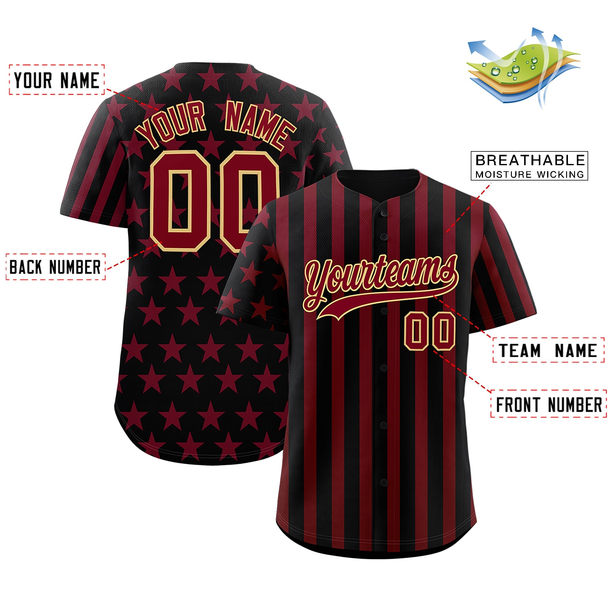 Benutzerdefiniertes Graffiti-Muster-Baseball-Trikot mit amerikanischer Flagge