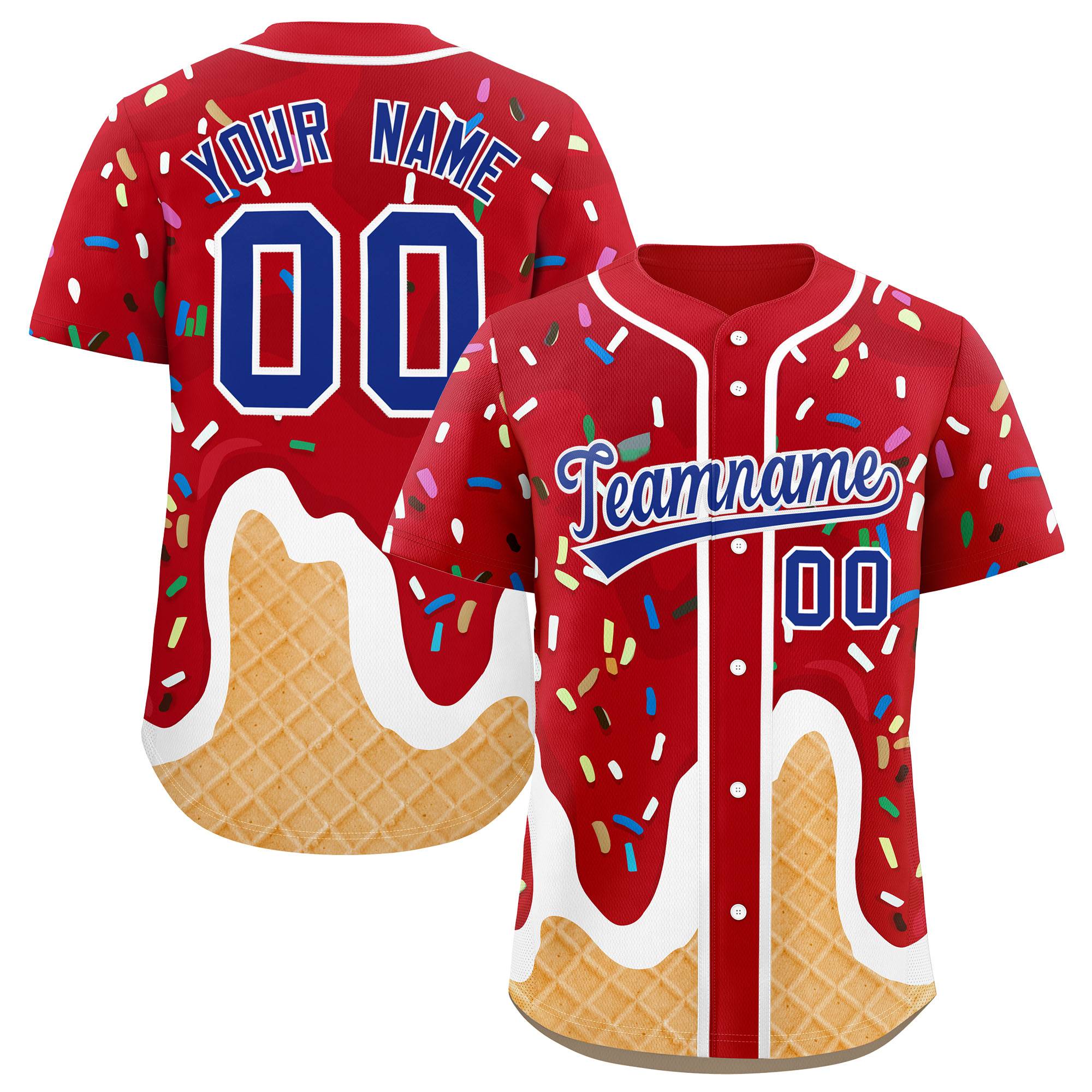 Benutzerdefiniertes Eistüte-Graffiti-Muster, modisches, authentisches Baseball-Trikot Benutzerdefiniertes Eistüte-Graffiti-Muster, modisches, authentisches Baseball-Trikot