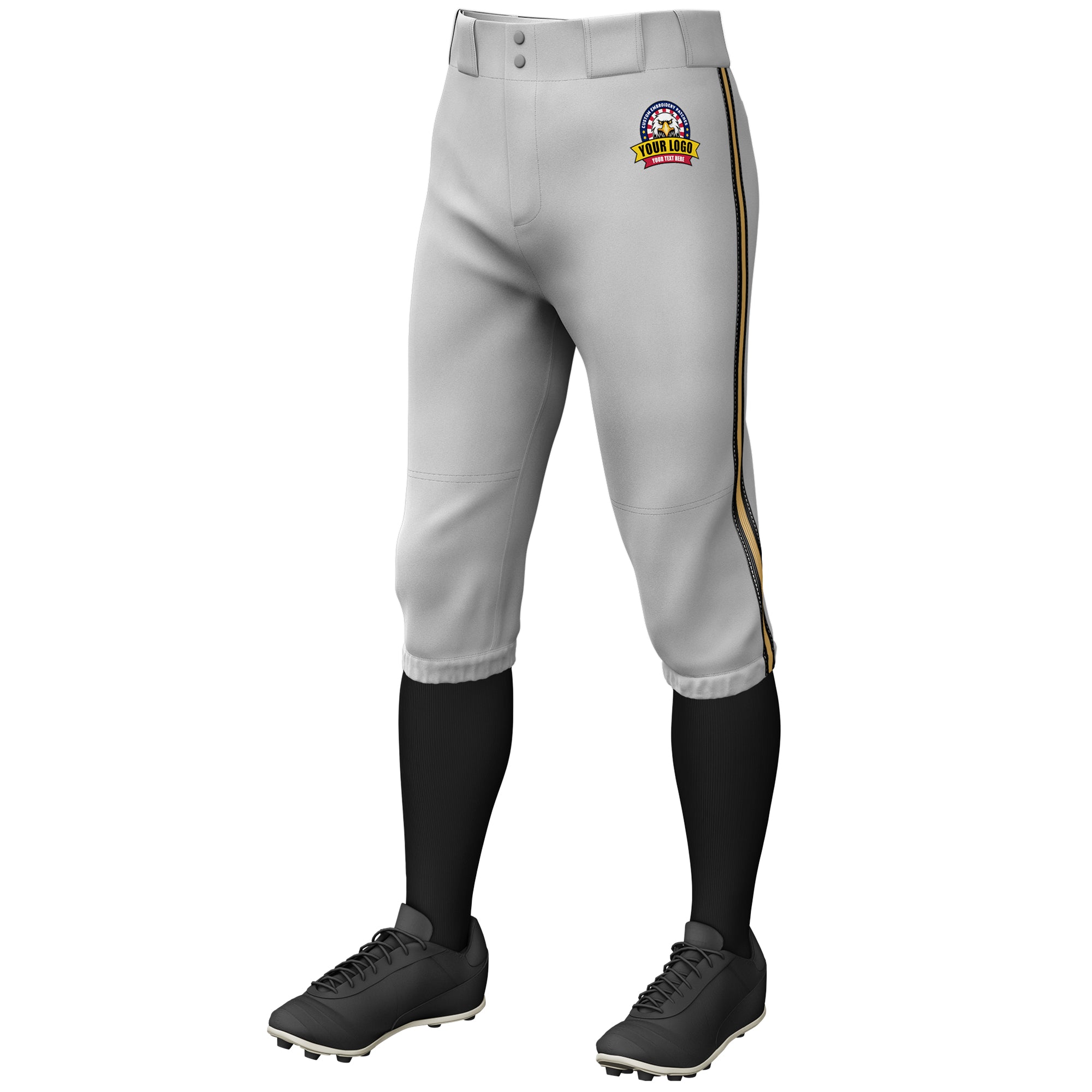 Custom Old Gold-Black Classic Fit Stretch Practice Knickers Baseball Pants