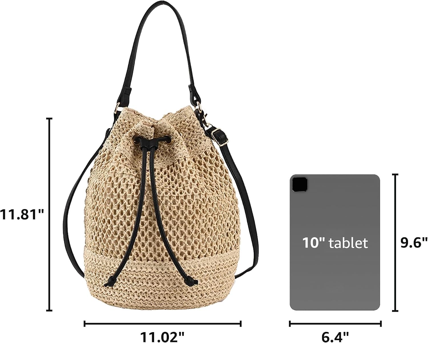 Women's Crochet Straw Bucket Bag Beach Drawstring Purse Women's Crochet Straw Bucket Bag Beach Drawstring Purse