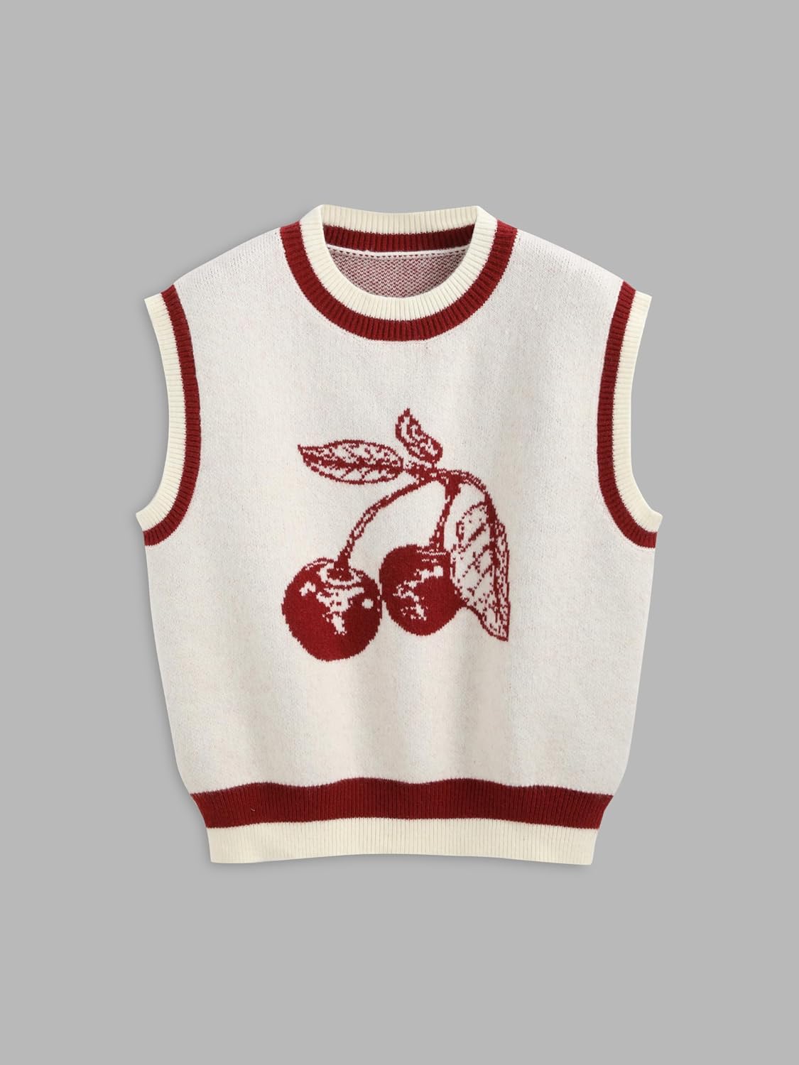 Women's Cherry Intarsia Crew Neck Sweater Vest