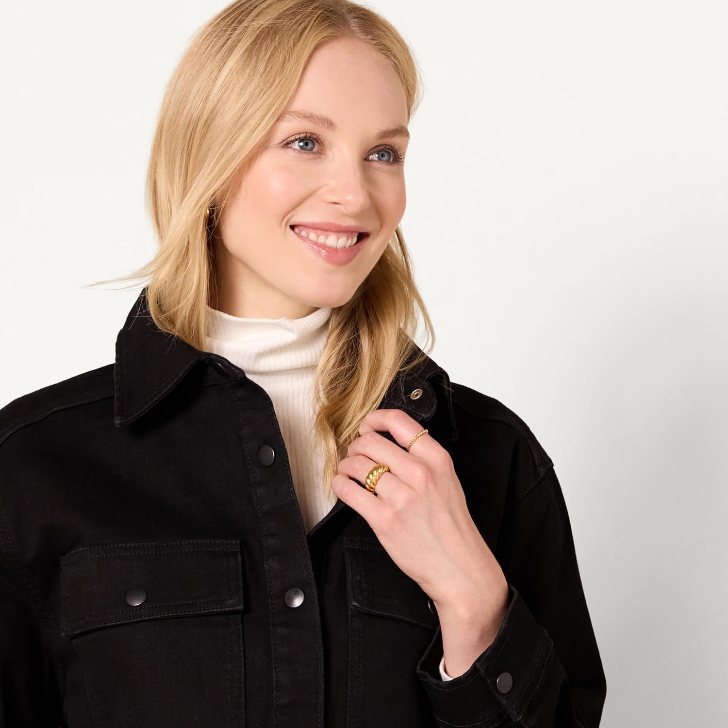 Women's Oversized Denim Shirt Jacket Black with Pockets