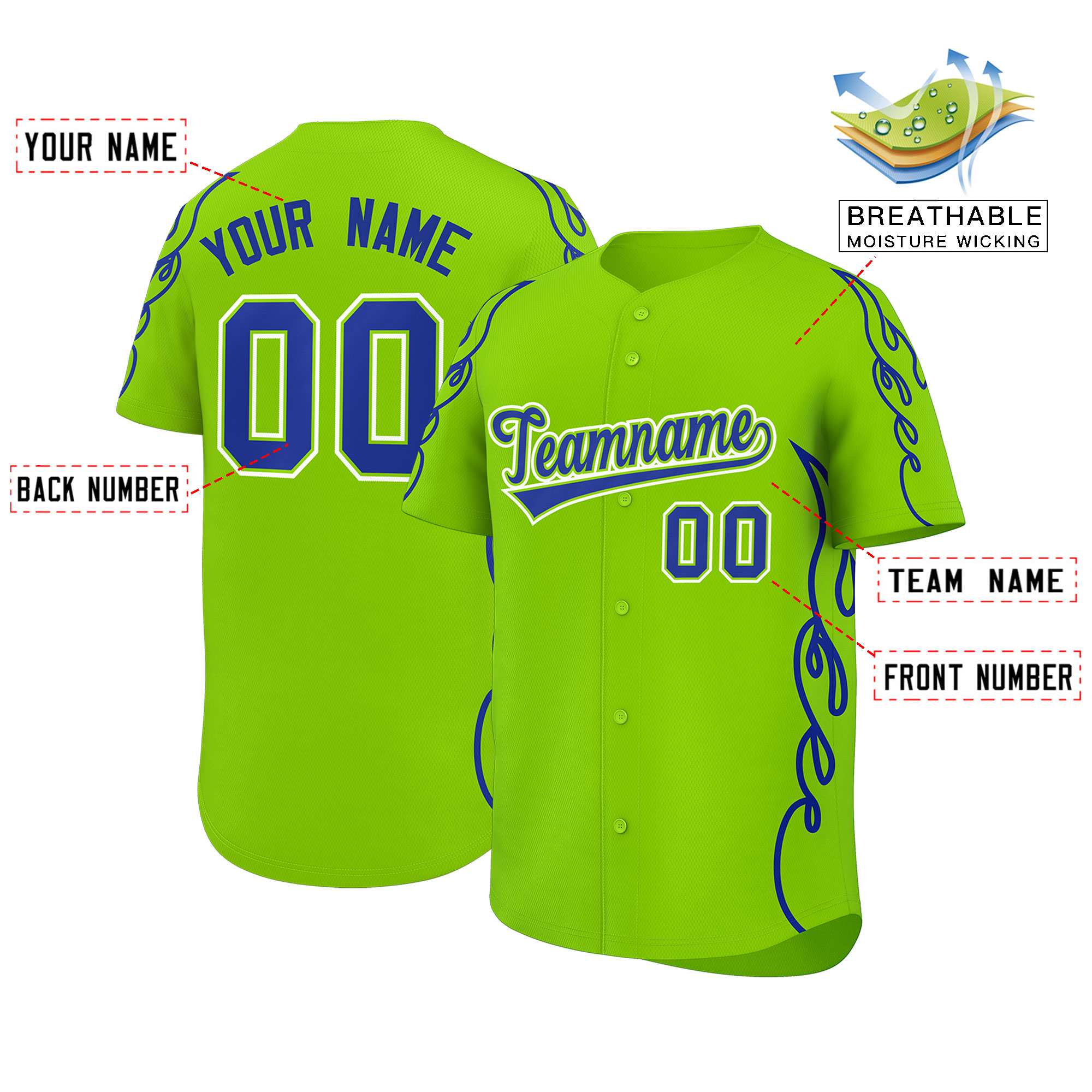 Benutzerdefiniertes Baseball-Trikot mit Seitenflammen-Umrissmuster für Sportuniformen