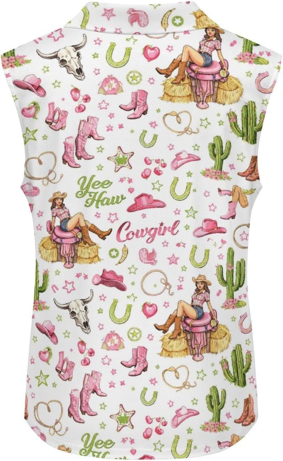 Women's Sleeveless Golf Polo Tank Cowgirl Print UPF 50