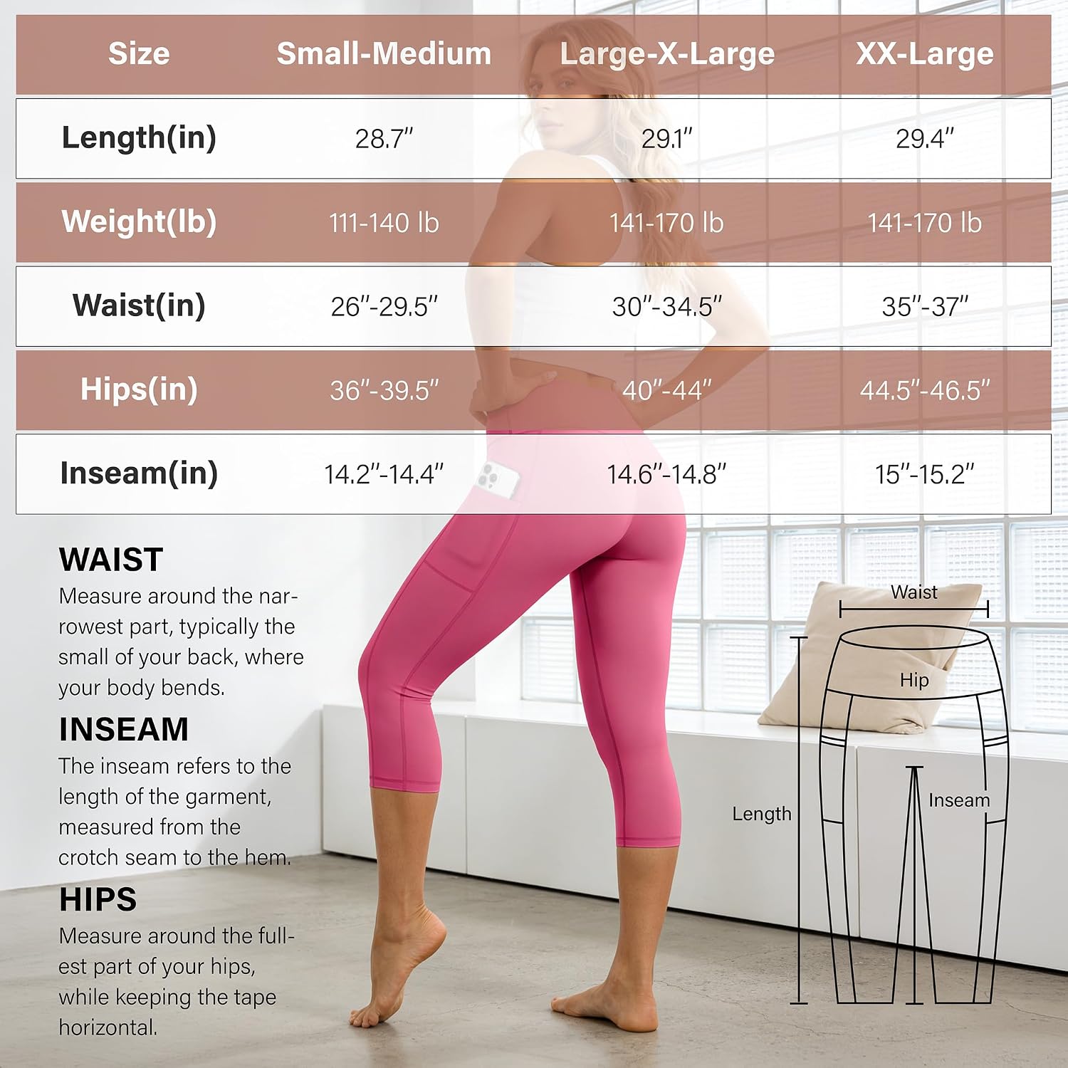 Women's High Waist Capri Leggings with Pockets (Navy)