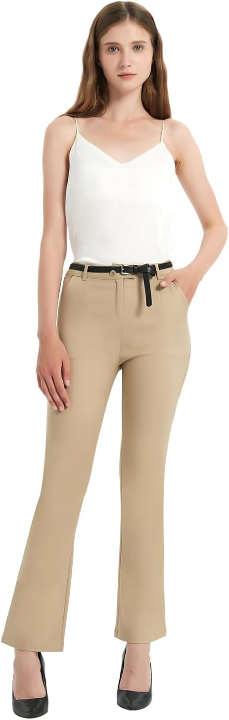 Womens Flare Dress Pants High Waisted Straight Leg Petite Work Office Slacks Professional for Women
